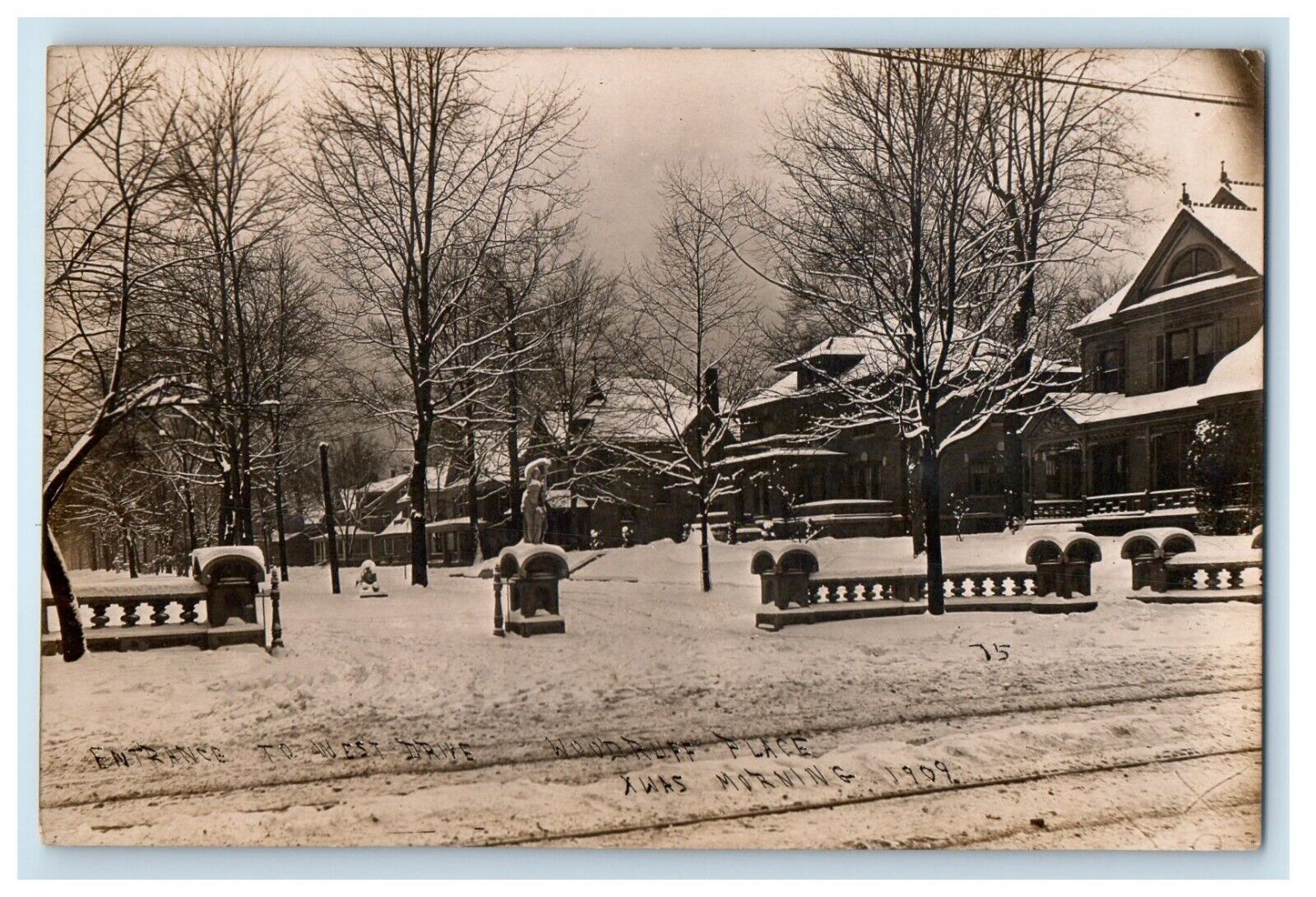 1909 Entrance Woodruff Place Christmas Morn Indianapolis IN RPPC Photo Postcard