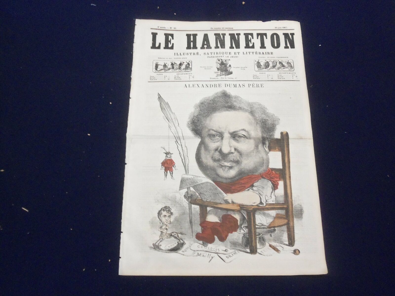 1867 JUNE 20 LE HANNETON NEWSPAPER - ALEXANDRE DUMAS PERE - FRENCH - FR 2845