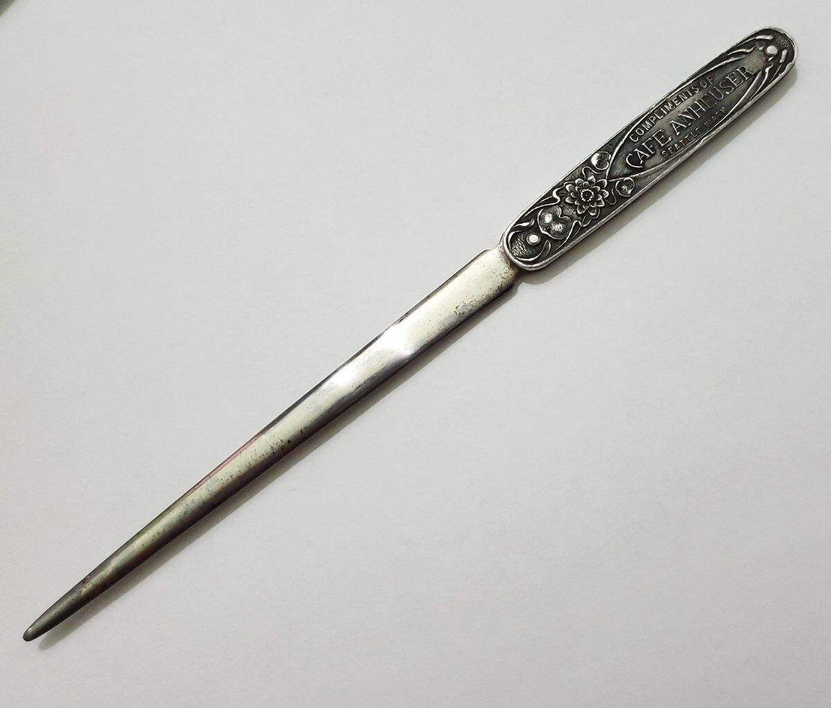 Antique Cafe Anheuser Seattle Silver Letter Opener Anheuser Busch Mermaid Rare