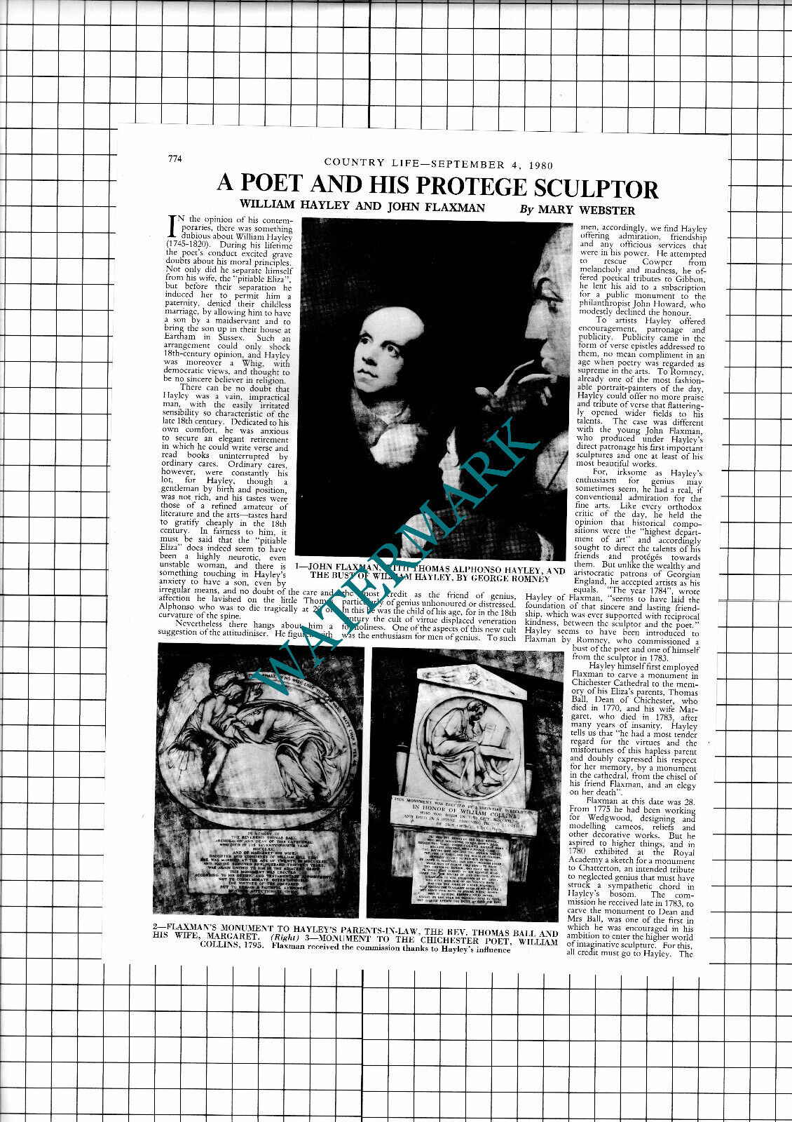 William Hayley Poet  and John Flaxman  Sculptor  - 1980 Article / Print