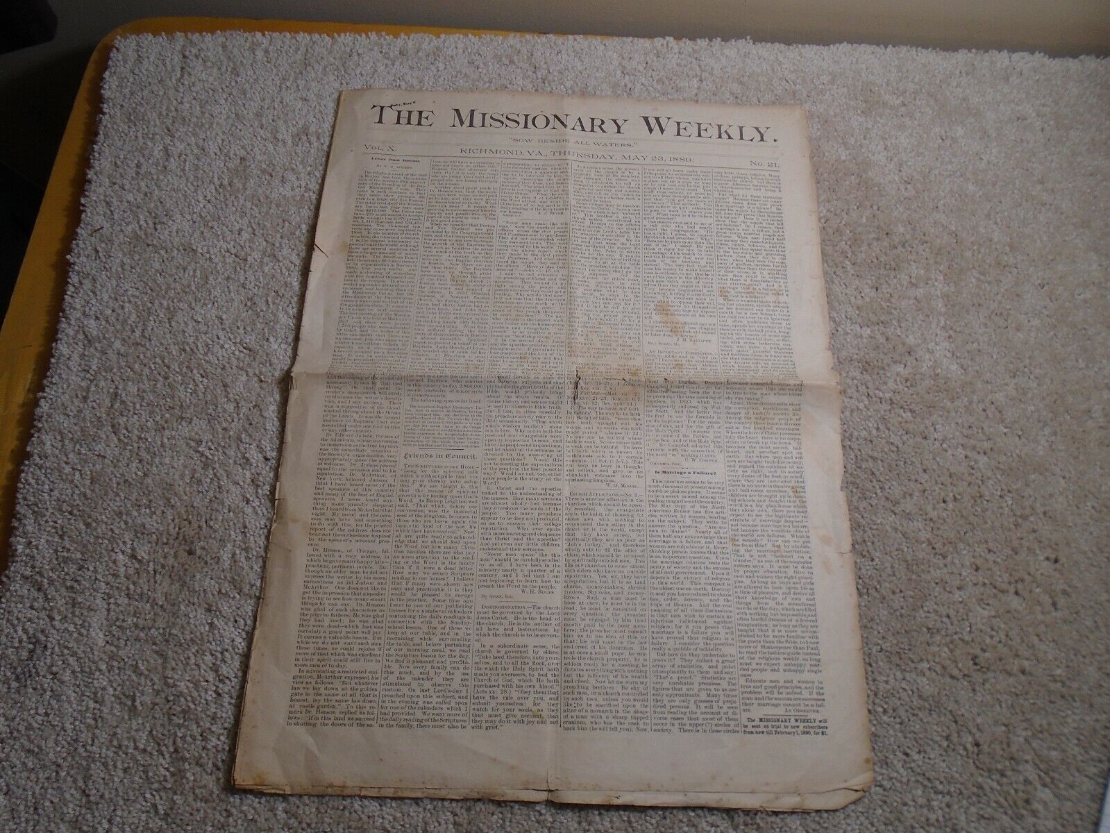 1889 The Missionary Weekly Newspaper, Richmond Virginia, Christianity Religion