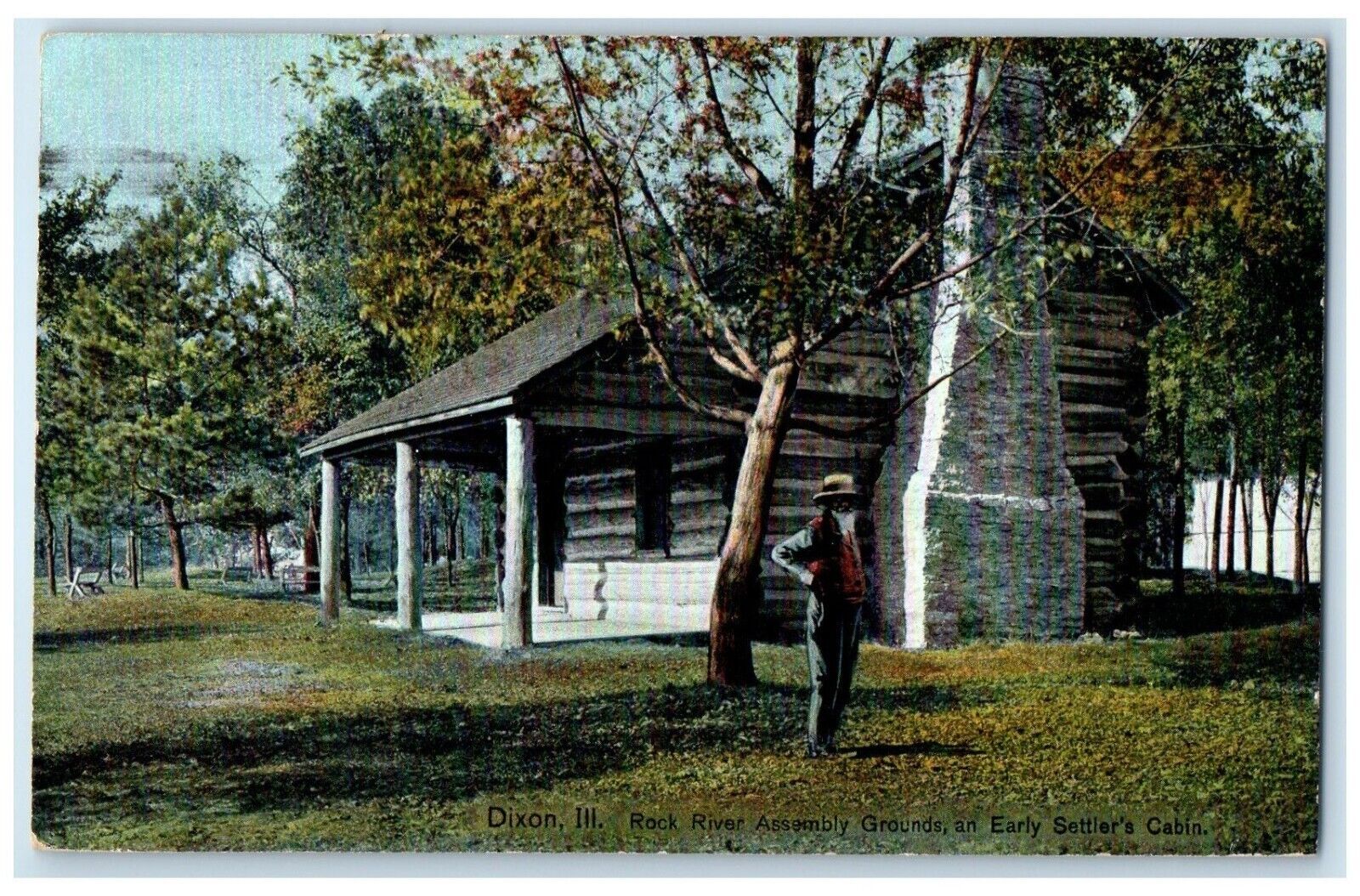 1920 Rock River Assembly Grounds Early Settler Cabin Dixon Illinois IL Postcard