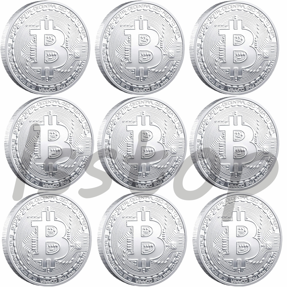 9Pcs Silver Bitcoin Coins Commemorative New Collectors Gold Plated Bit Coin US