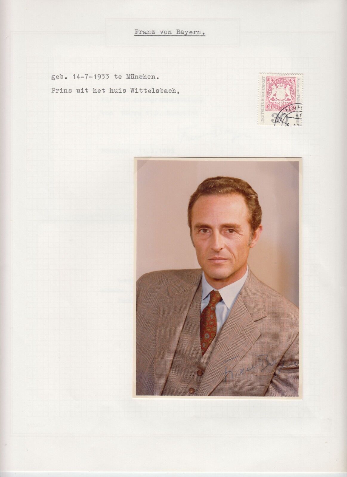 Duke Franz von Bayern, Original Autographs with Photo, Royalty, Germany (L6453)