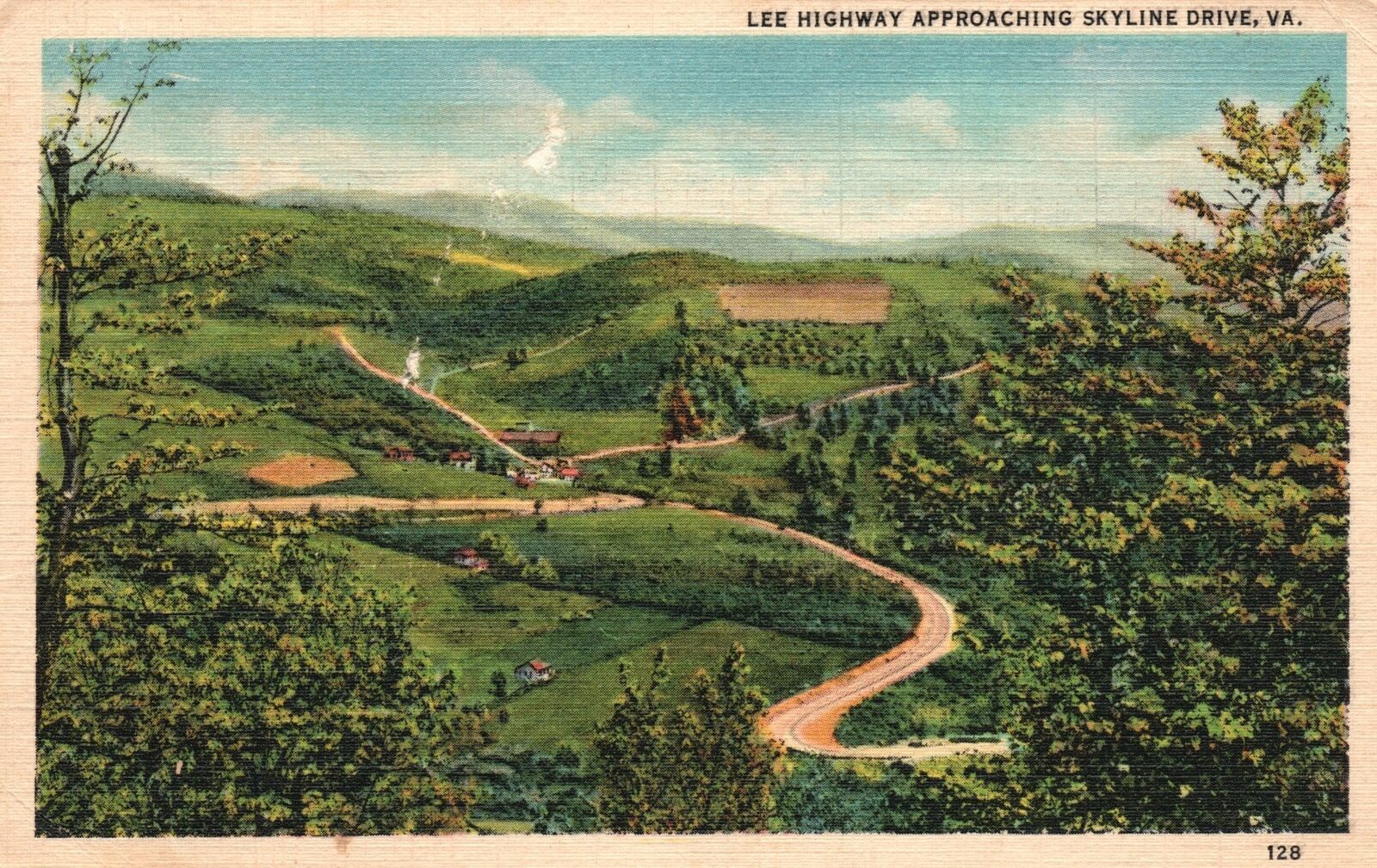 Vintage Postcard Lee Highway Approaching Skyline Drive Mountain Scene Virginia