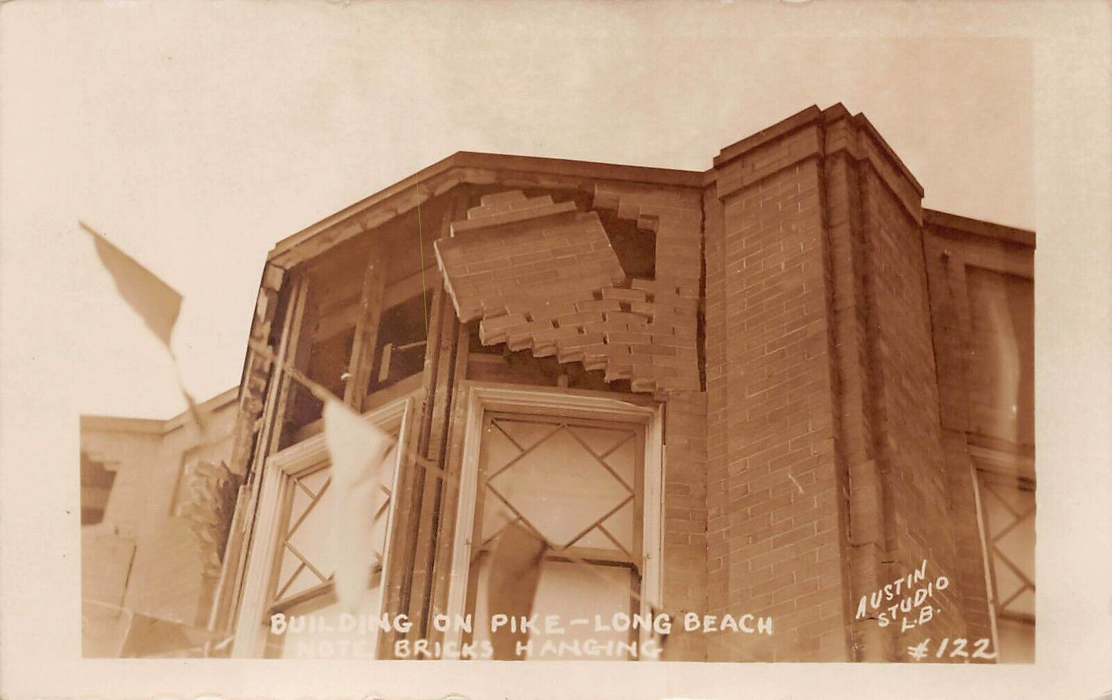 RPPC Long Beach CA Earthquake The Pike Amusement Park Disaster Vtg Postcard A14