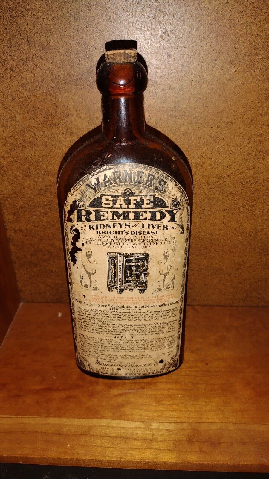 Warner\'s Safe Remedy Bottle. Label Intact And In Decent Condition