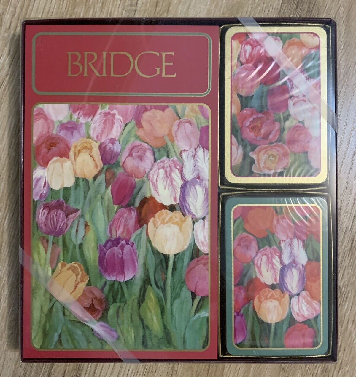 Vintage Caspari Bridge Double Deck Cards Gift Set Tulip Bouquet New In Box