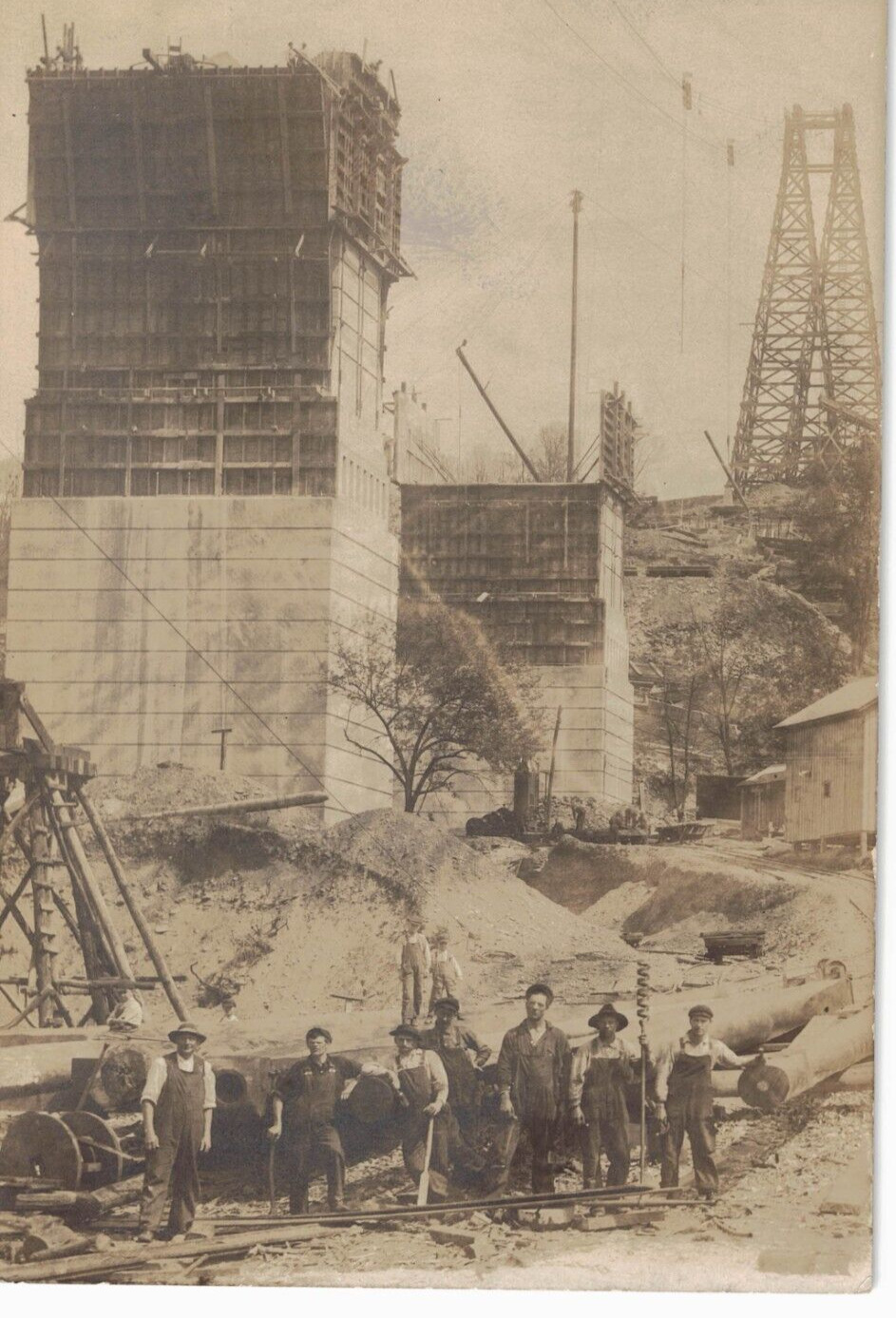C.1910 RPPC Construction Workers Factory Children Kids Tracks Tower Electricity