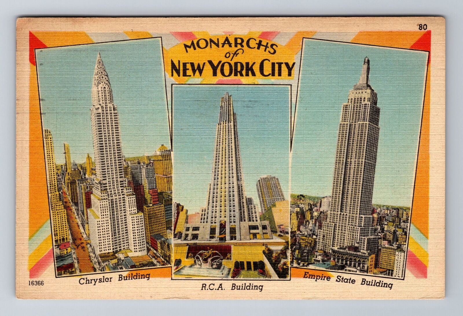 New York City NY, Chrysler Bldg., RCA Bldg., c1949 Antique Vintage Postcard