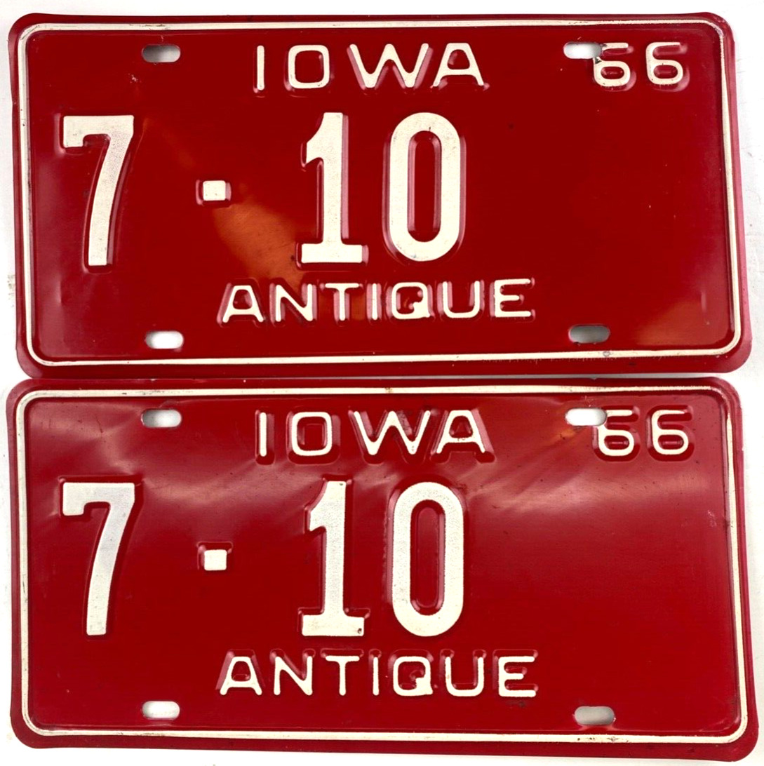 Vintage 1966 Iowa Antique License Plate Pair Black Hawk Co. #10 Decor Collector
