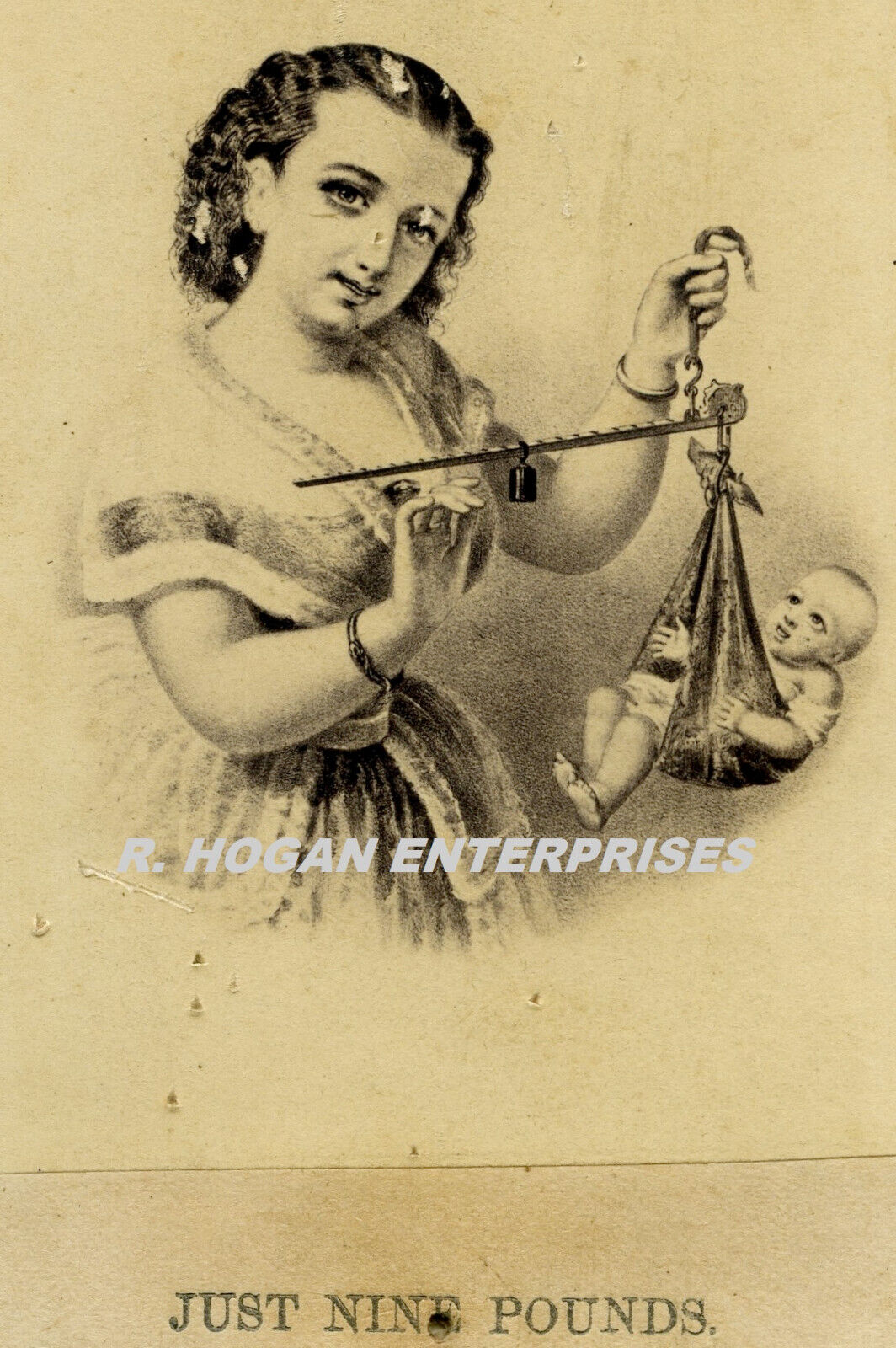 Vintage 1800\'s WOMAN WEIGHING BABY \