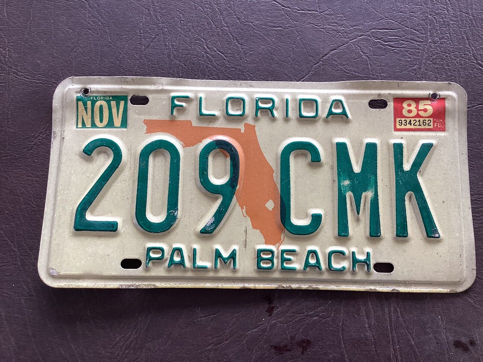Florida License Plate 1985 Palm Beach 209-CMK