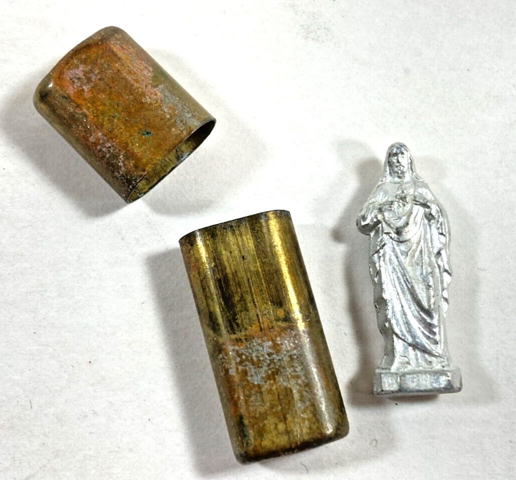 Vintage WW2 Military Pocket Shrine Sacrament Jesus w/ Brass Case
