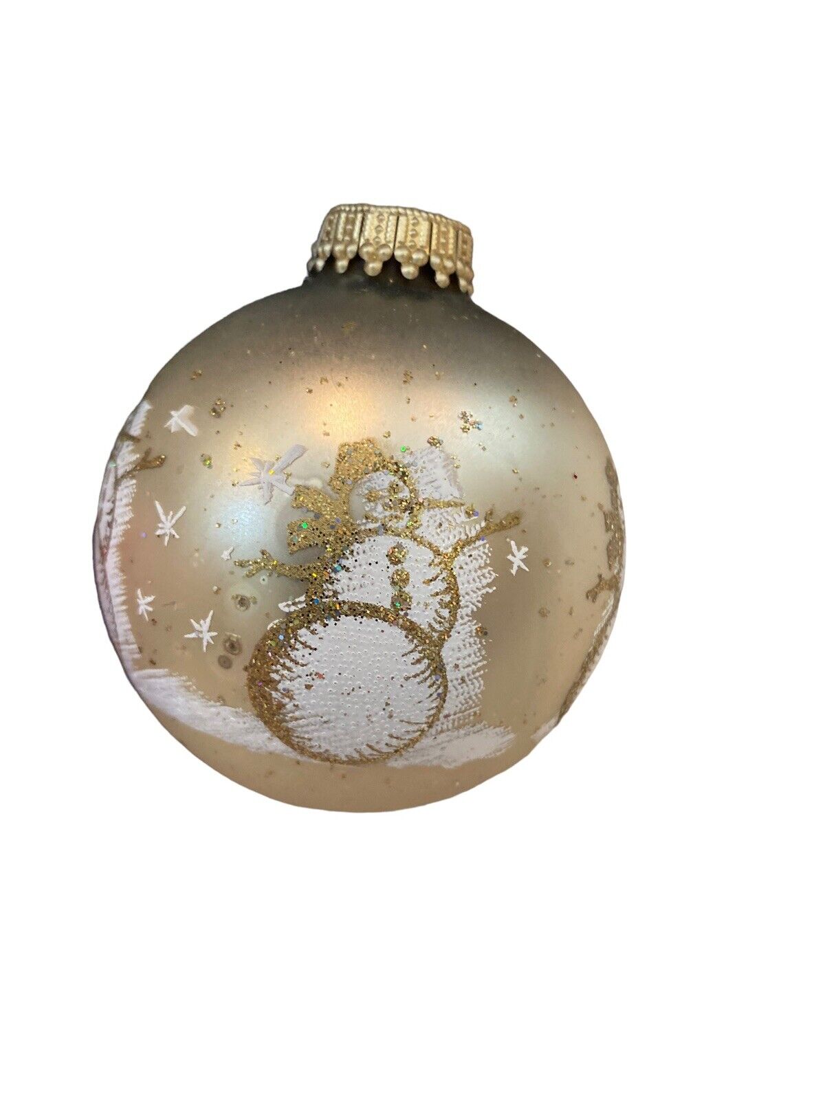 Krebs Vintage Christmas Nativity and Snowmen Gold Glass Ornaments Set of 4