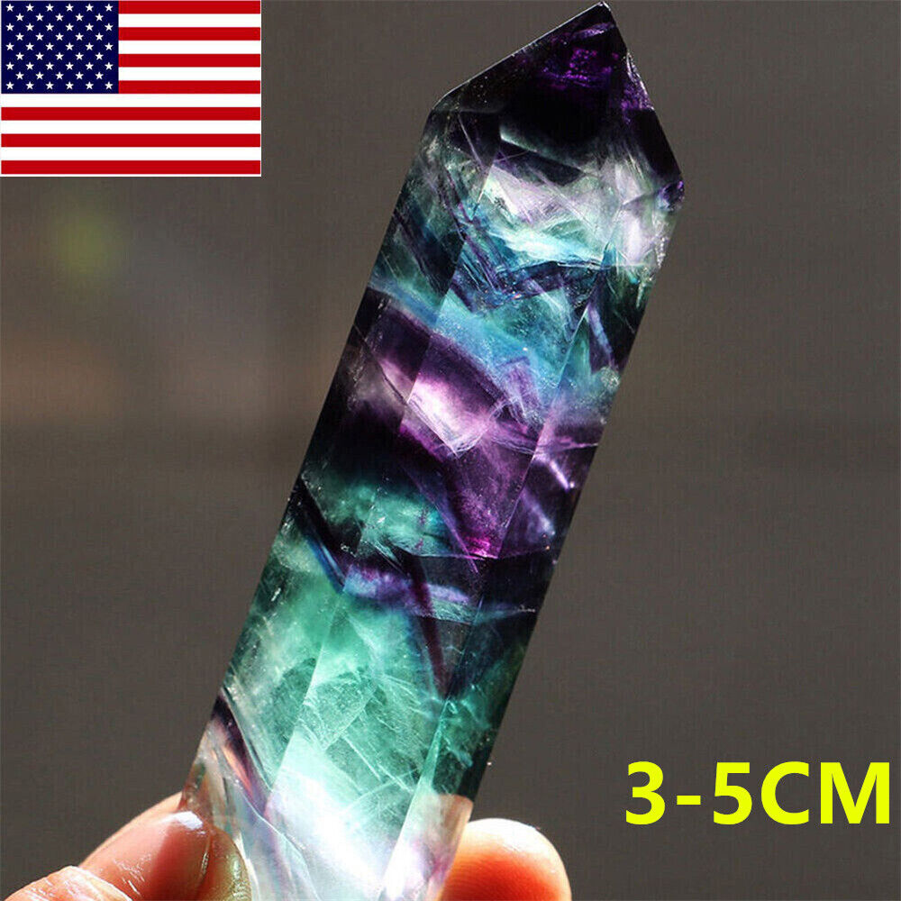 100% Point Healing Hexagonal Crystal Stone Natural Fluorite Quartz Wand US