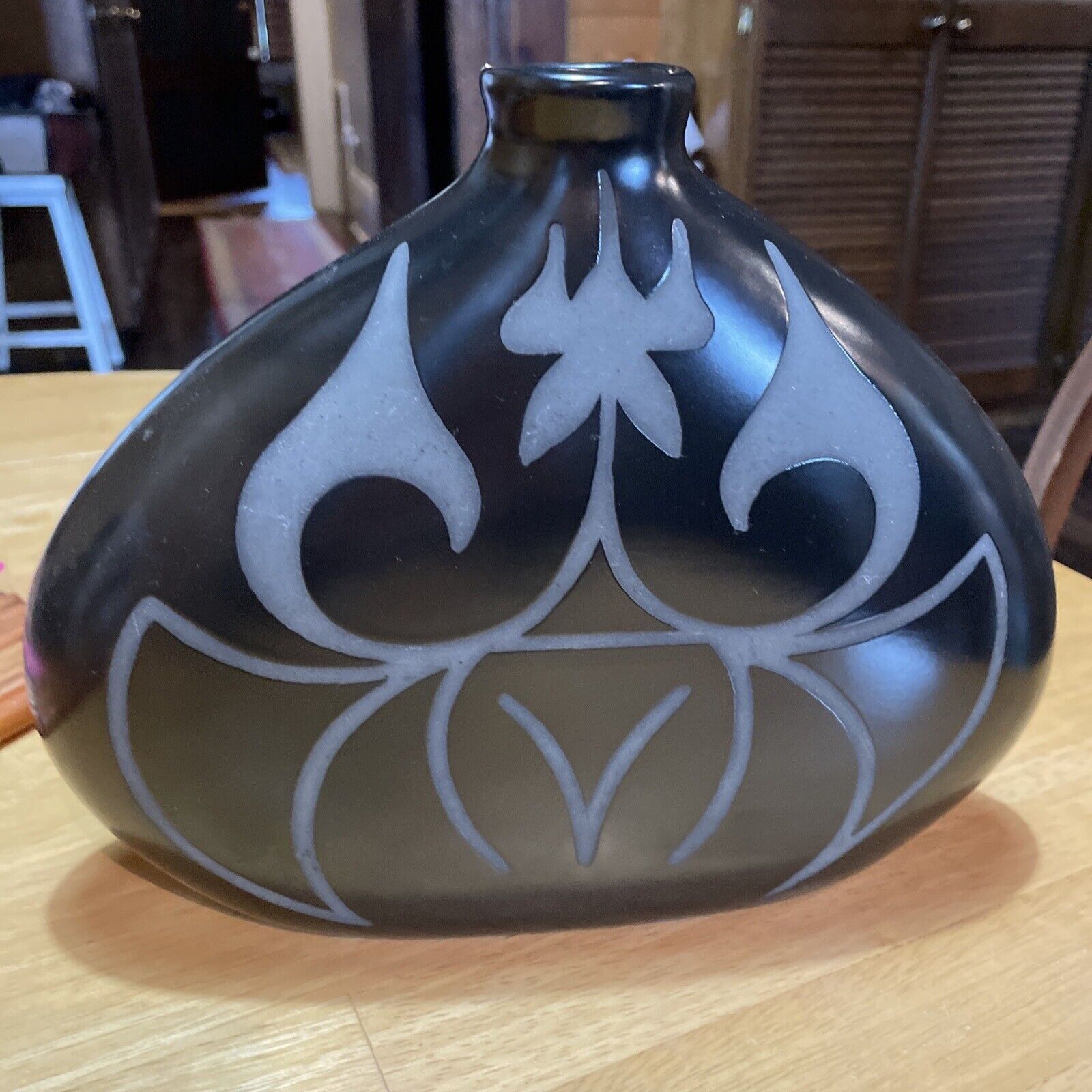 Vintage George Garrett Black Sable Signed Vase Obsidian 8 1/2x 11 “ Rare 1991