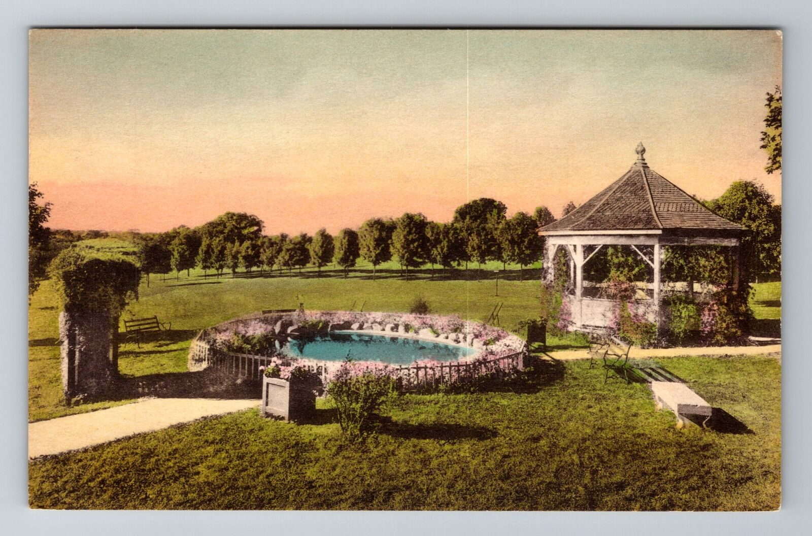 Atchison KS-Kansas, Lily Pond, Mount St Scholastica College, Vintage Postcard