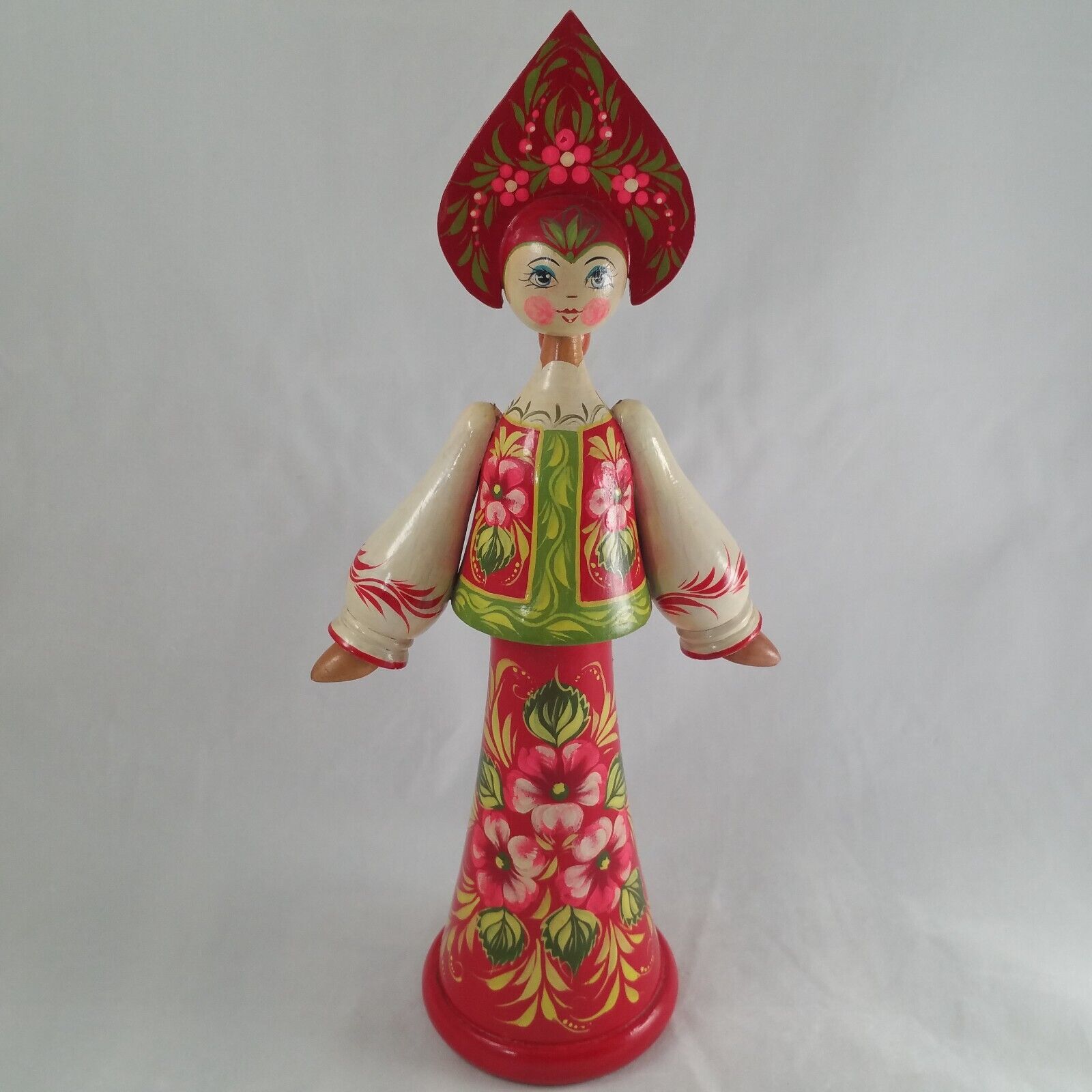 Russian Hand Painted Wood Floral Lady Doll Figurine 12