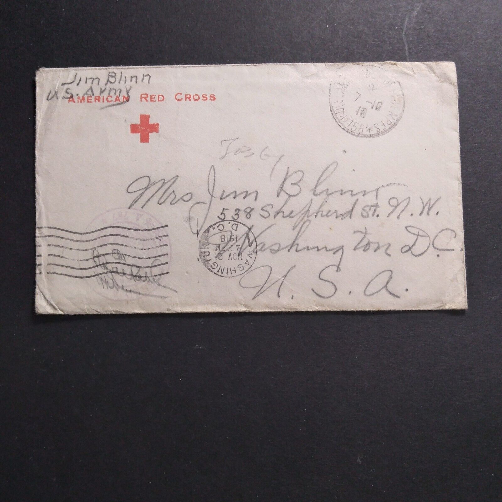 Censered WW1 Soldier's Mail Cover From 1918. Red Cross Contributed Stationary.. 