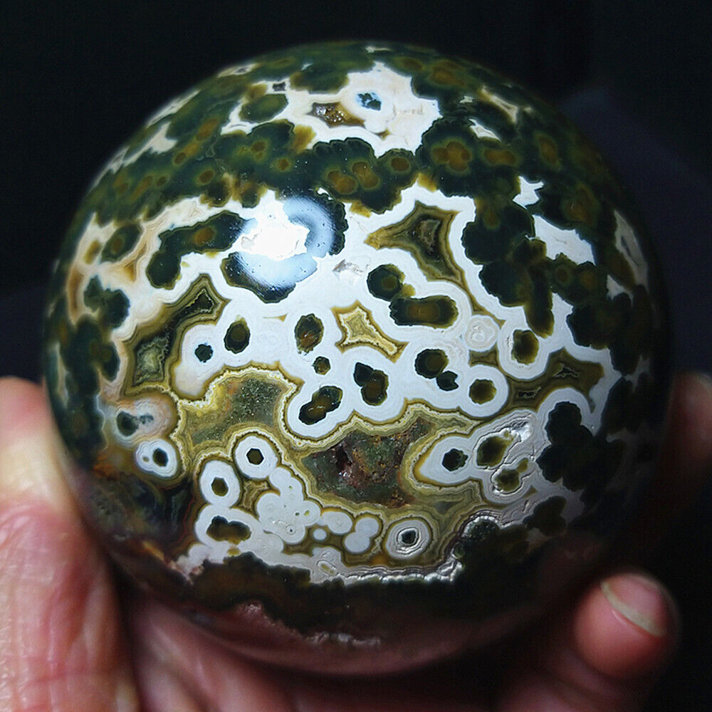 Rare 662G Natural Polished Orbicular Ocean Jasper Sphere Ball Healing  A3843
