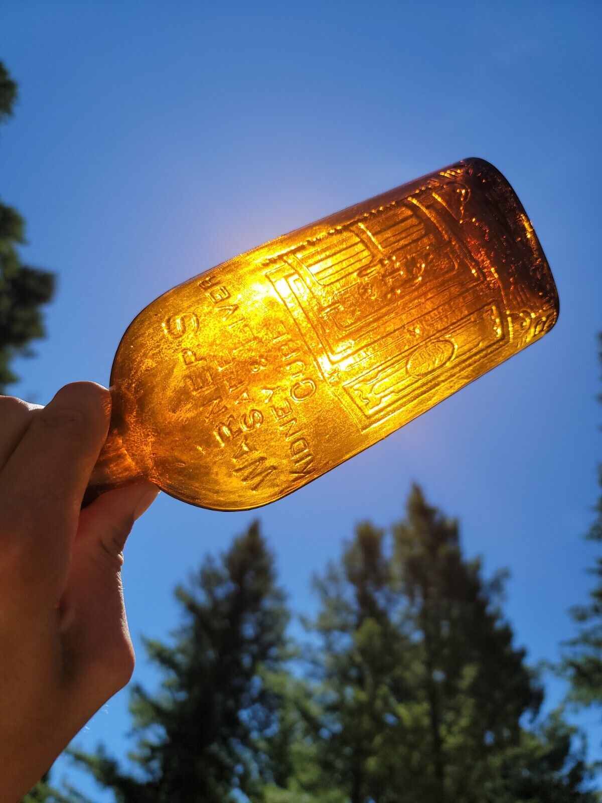 1890\'s Honey Amber SAFE Kidney Cure Bottle☆Old Warner\'s Liver Remedy NY. Bottle