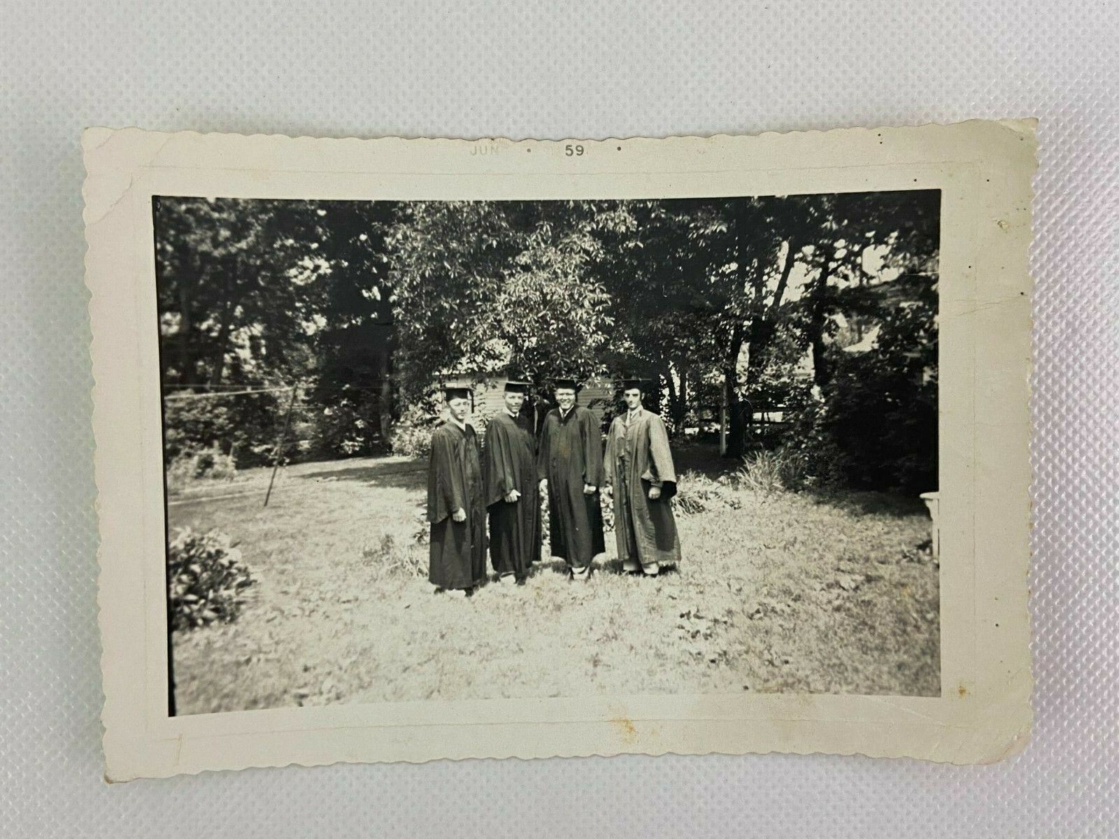 Men Graduation Cap & Gown Vintage B&W Photograph Snapshot 3.5 x 5