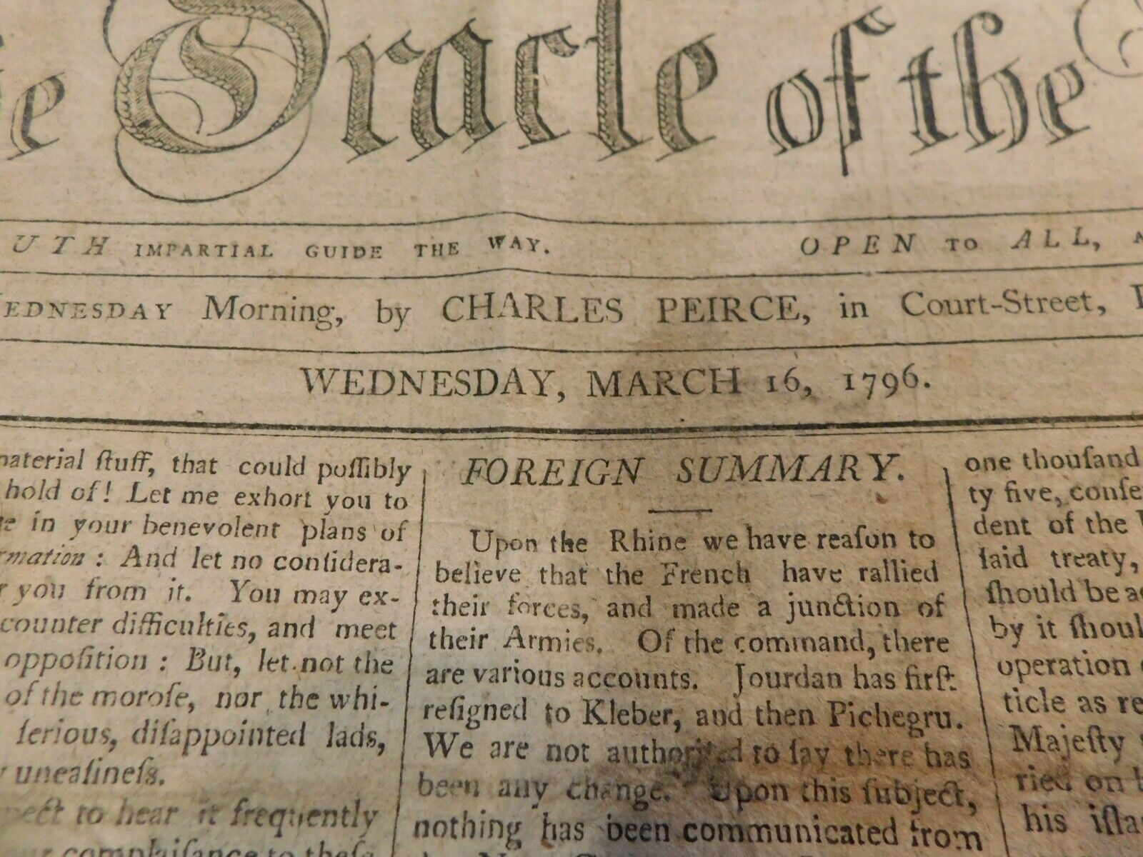 Tribute to President Washington 1796 Newspaper Portsmouth New Hampshire 495