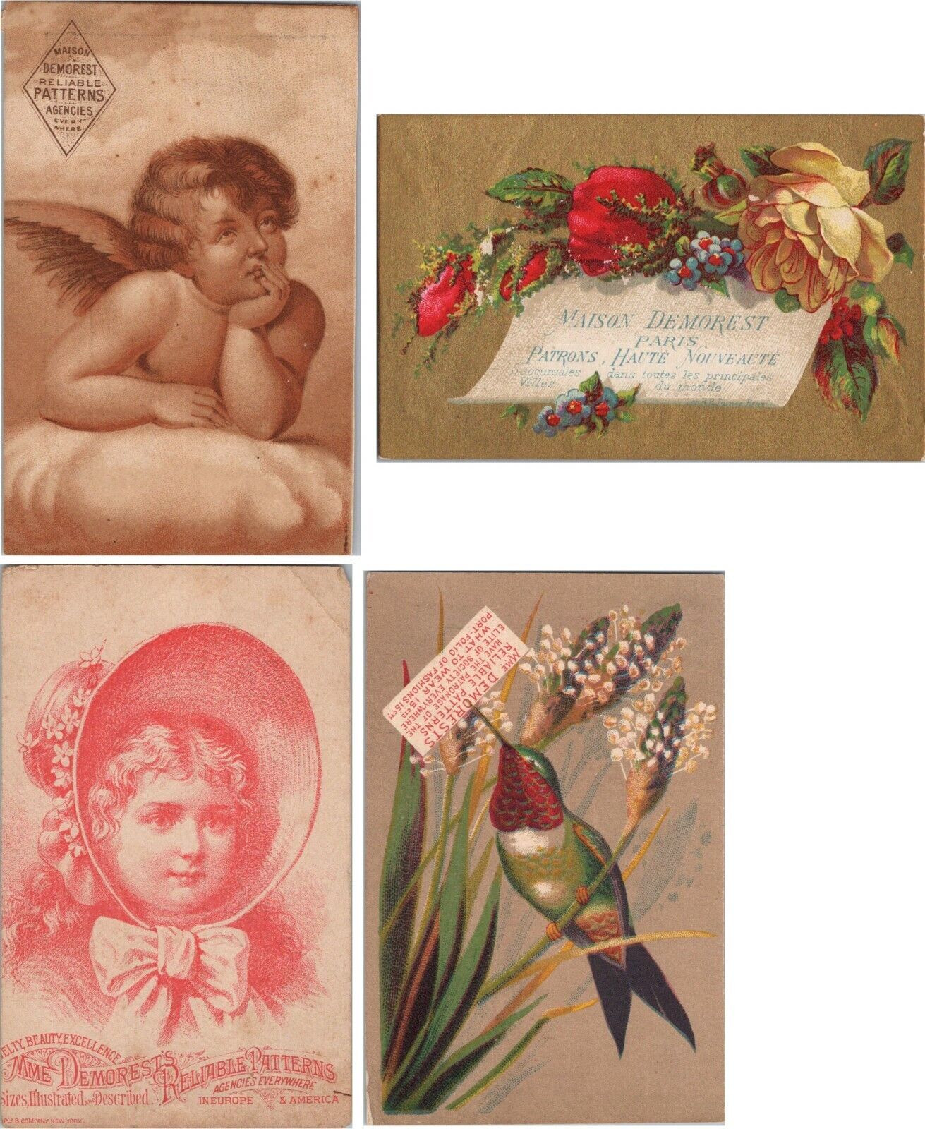 c1880s Lot of 4 Maison Mme Demorest Reliable Patterns Antique Trade Cards