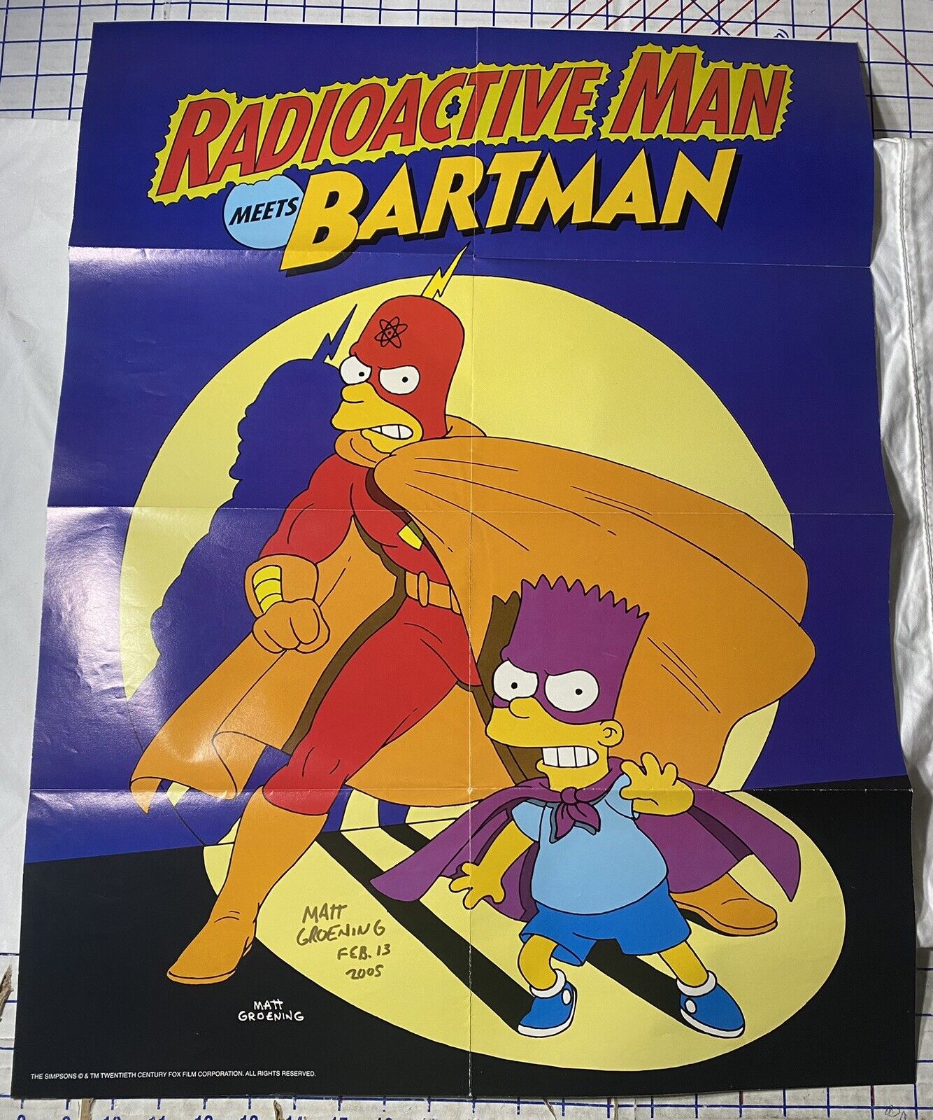 Radioactive Man & Bartman Vintage Promo Poster Signed Matt Groening 20X28