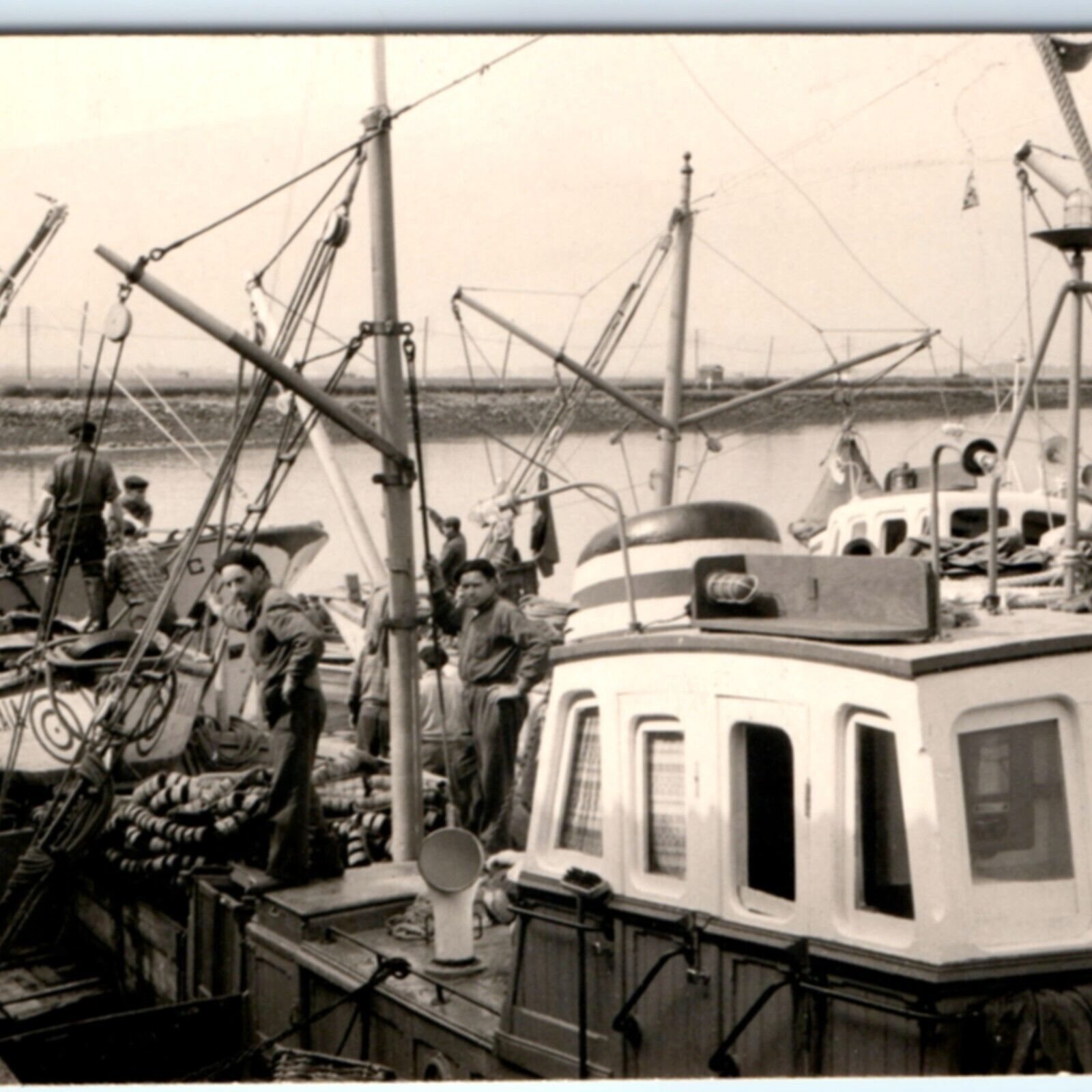 c1950s Spain Spanish Fishing Ships Snapshot Real Photo Boats Fishermen Vtg A136
