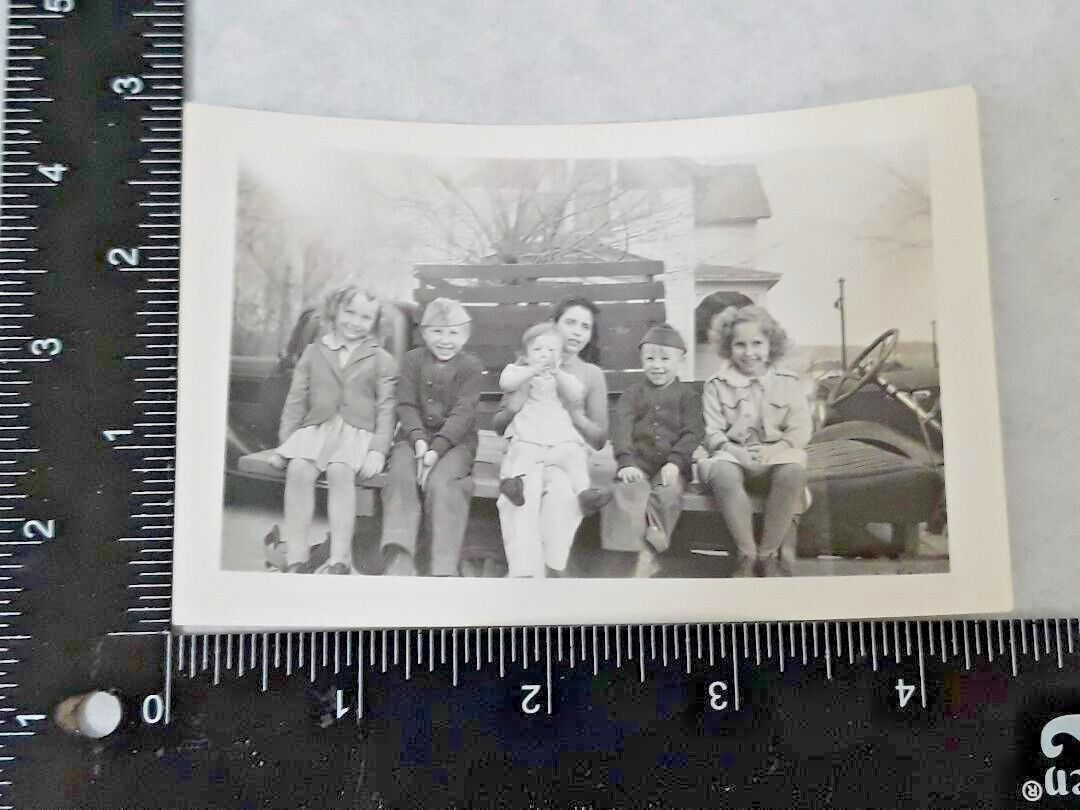 Vintage 1930's Photograph 6 Children Sitting on Truck ~ Ships FREE