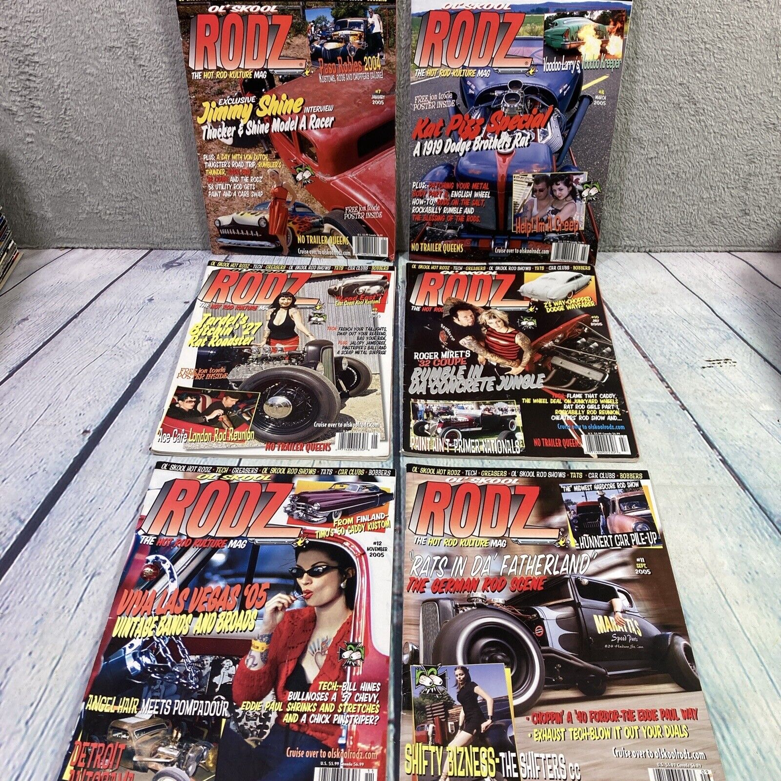 Vintage 2005 Ol Skool Rodz Magazines Issues 7-12 Hot Rod Cars Rat Rod Pinup