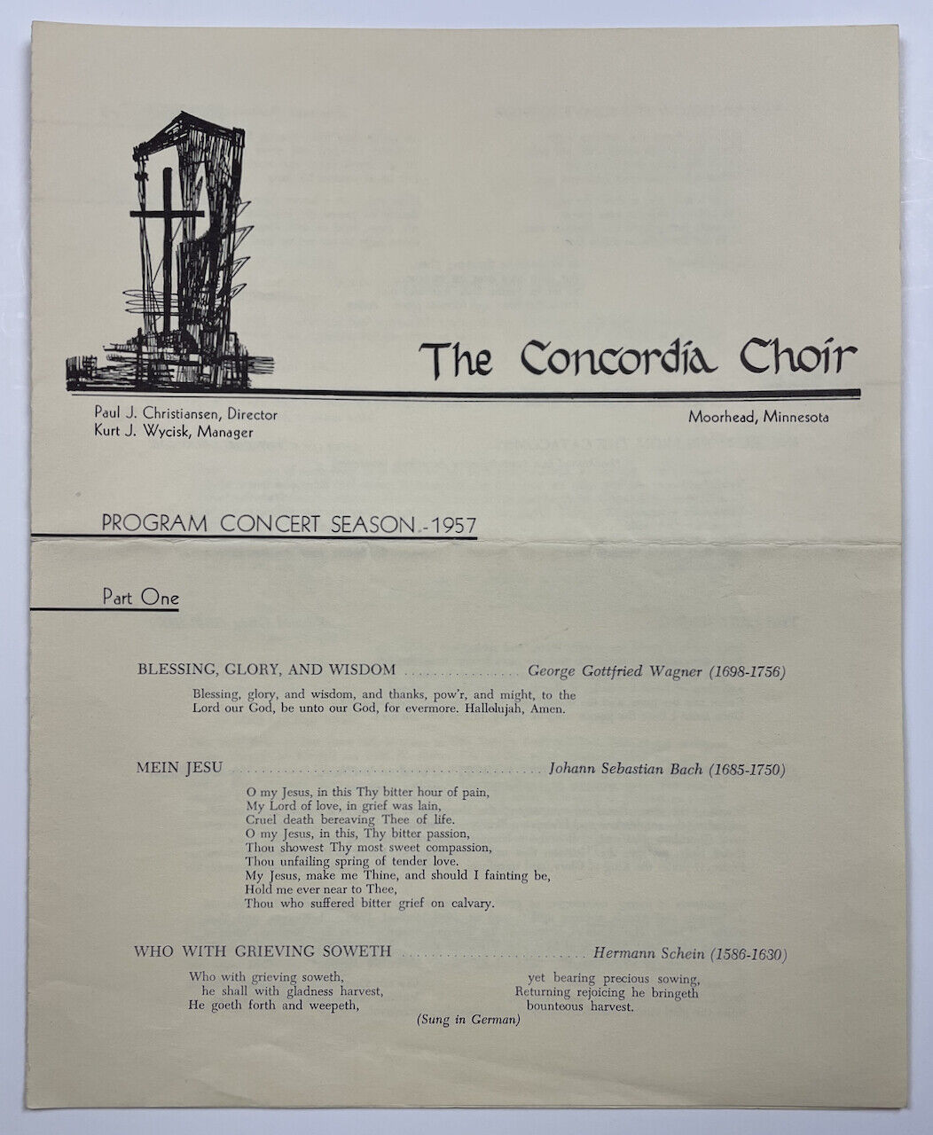 1957 The Concordia Choir Concert Season Program Moorhead Minnesota Christmas