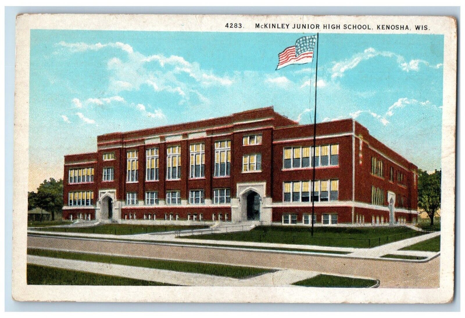 1929 McKinley Junior High School Exterior Building Kenosha Wisconsin WI Postcard