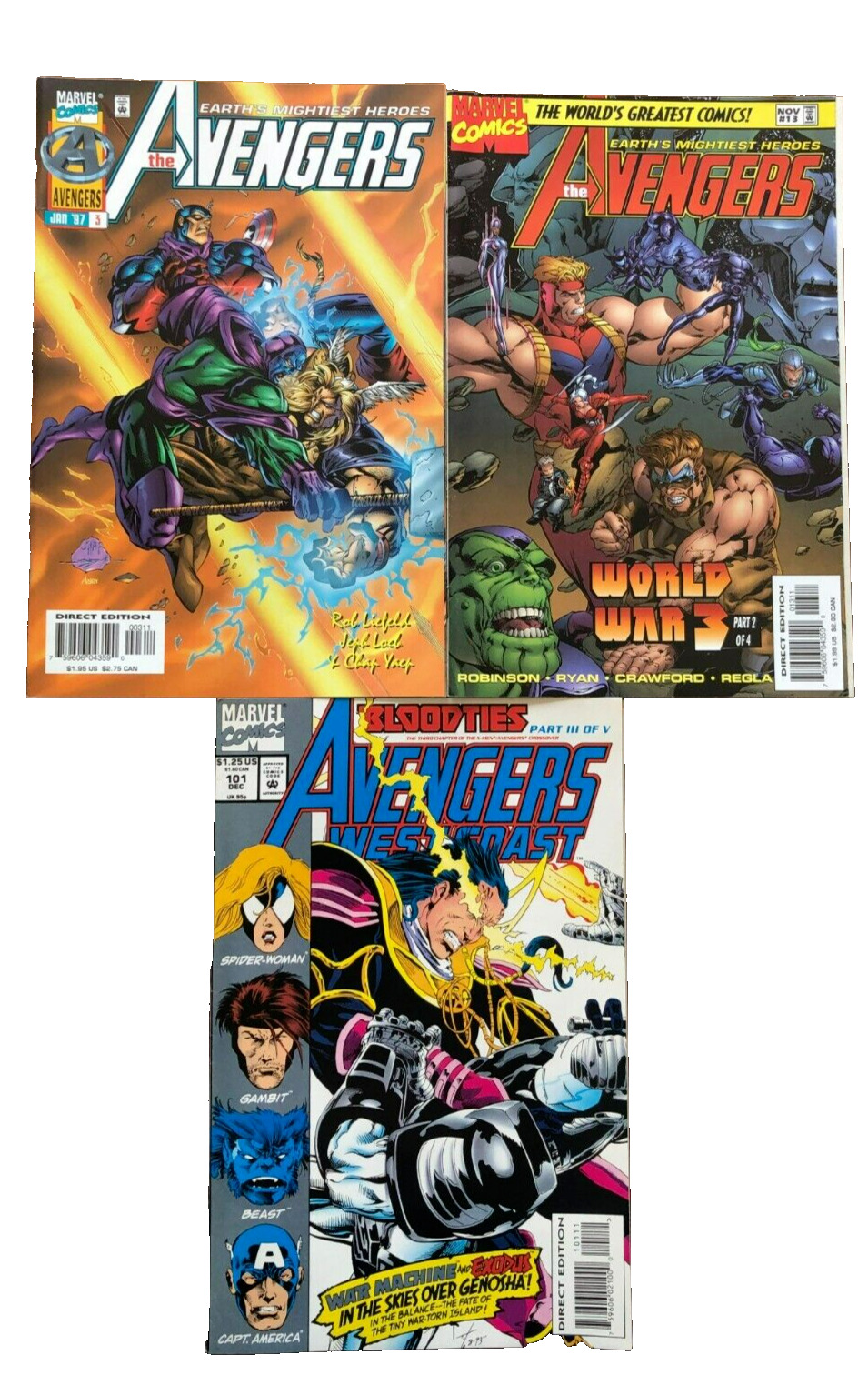 Lot of 3 Marvel Comic Books AVENGERS 3 • Avengers 13 • West Coast Avengers 101