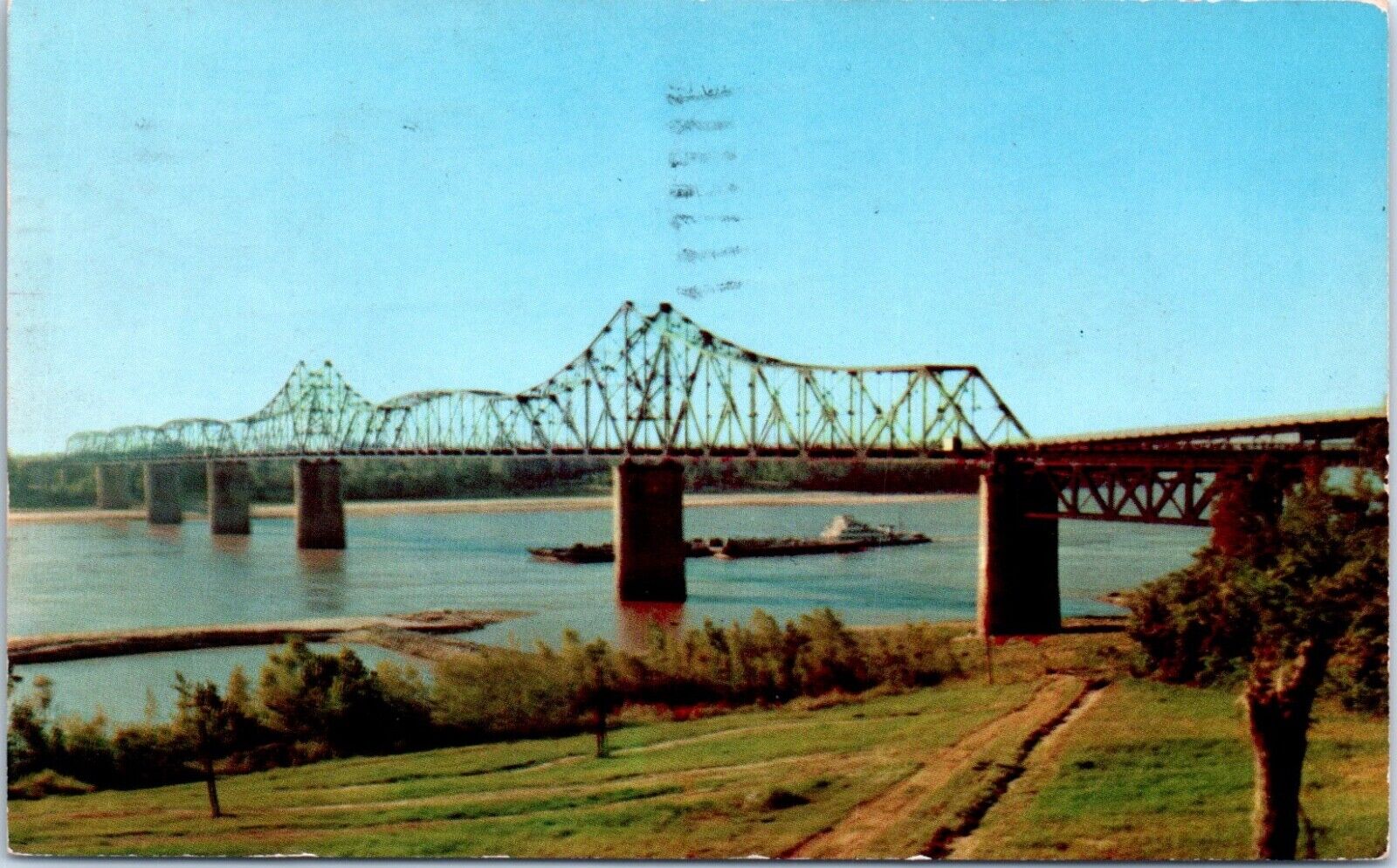 Vicksburg, MS - Mississippi River Bridge Postcard Chrome Posted 1957