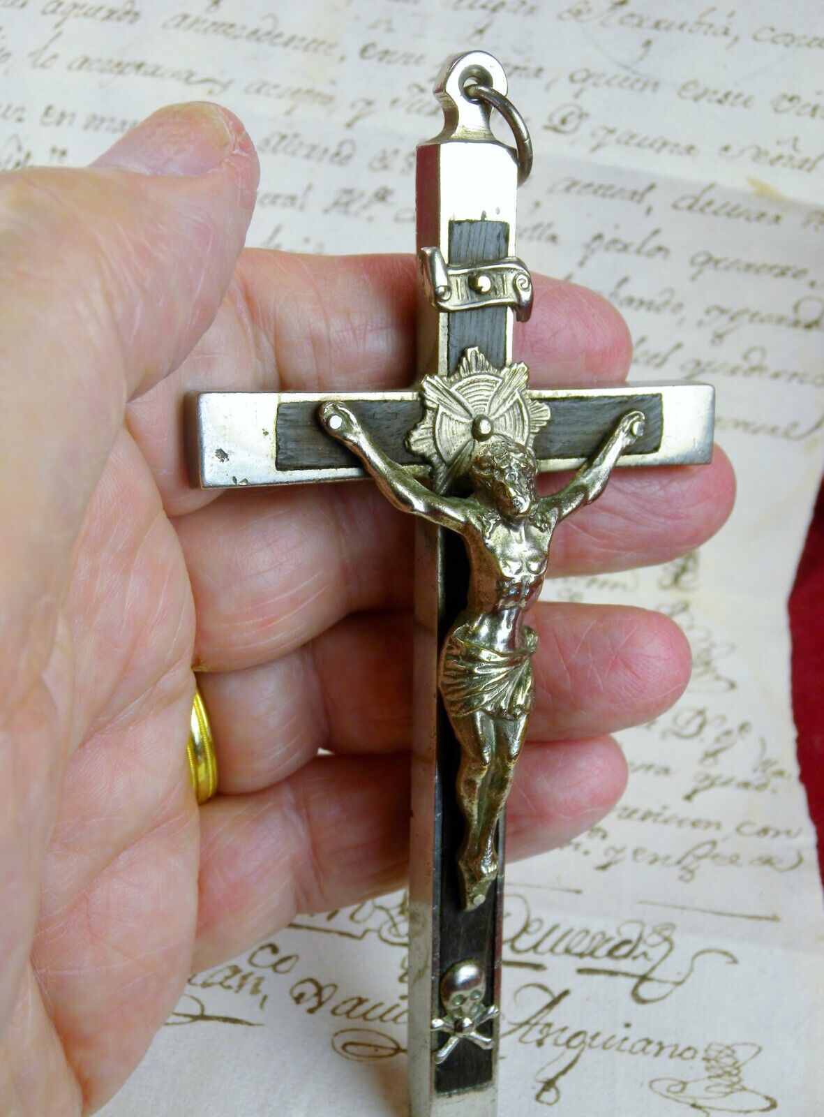 Carmelite Nun Antique Sterling Corpus & Ebony Cross Habit Vestment 5 in Crucifix