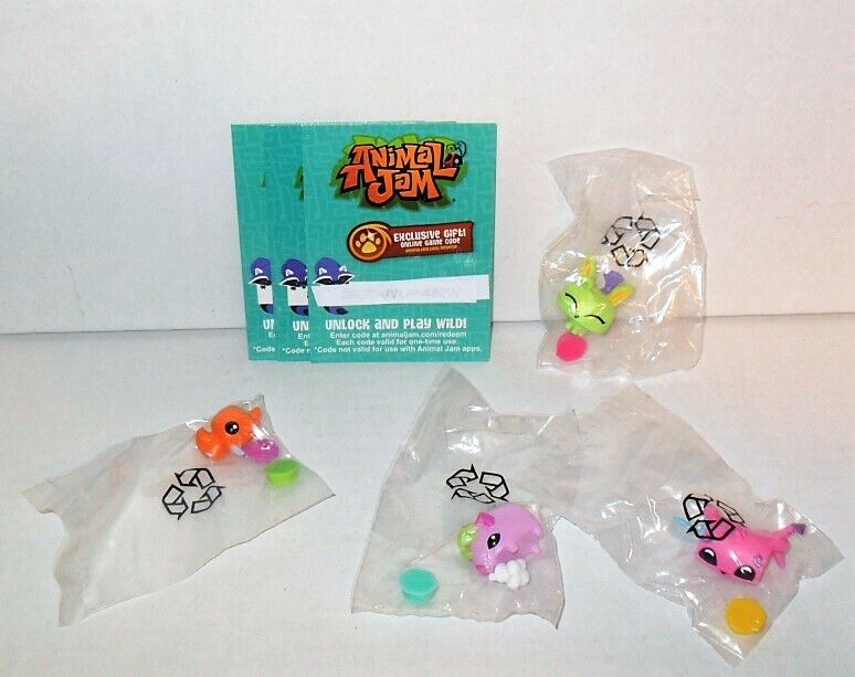 ANIMAL JAM MINI FIGURES 4ct LOT & 3 ONLINE GAME CODE CARDS JUST AS PICTURED