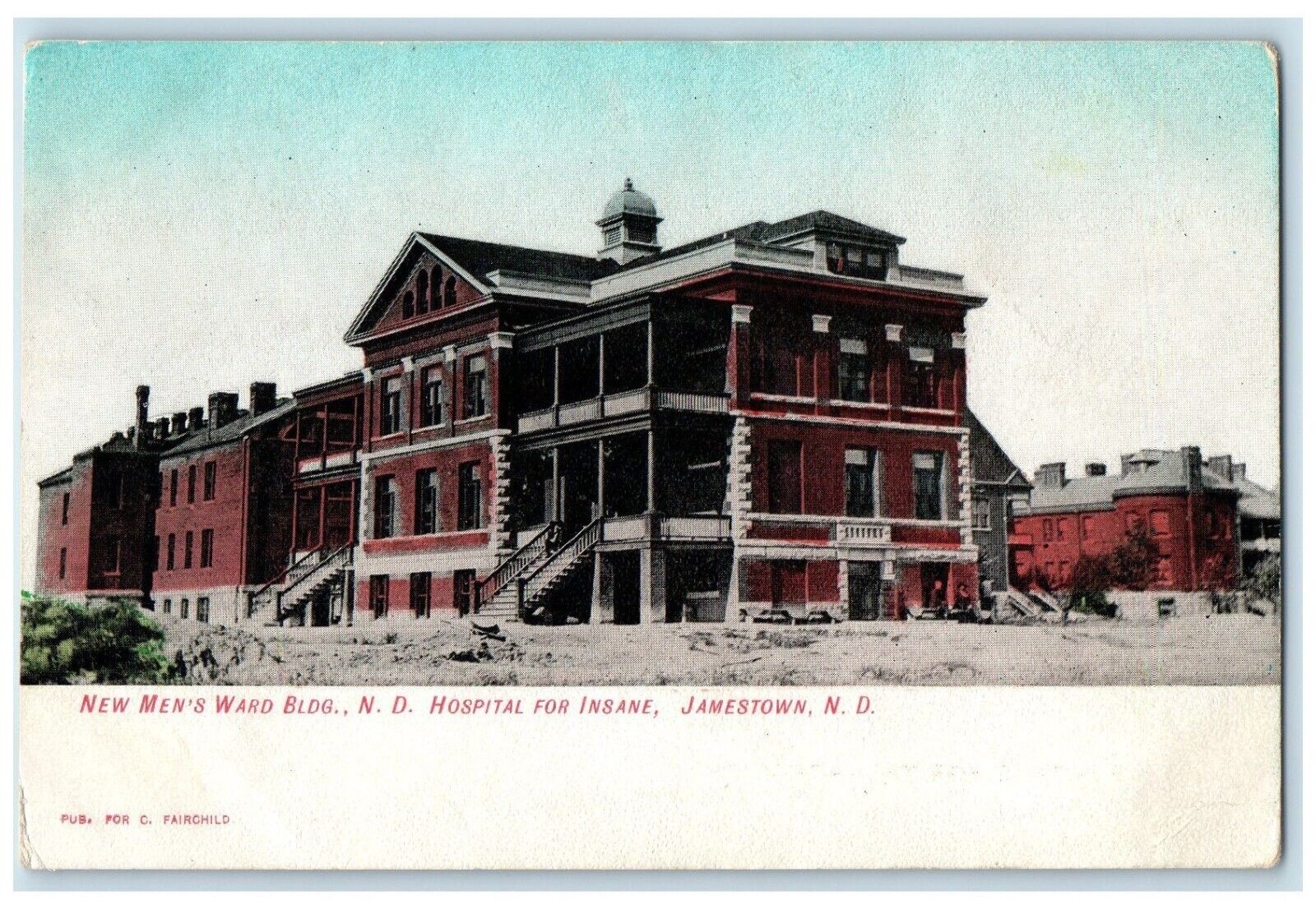c1905 New Men\'s Ward Bldg. ND Hospital For Insane Jamestown ND Antique Postcard