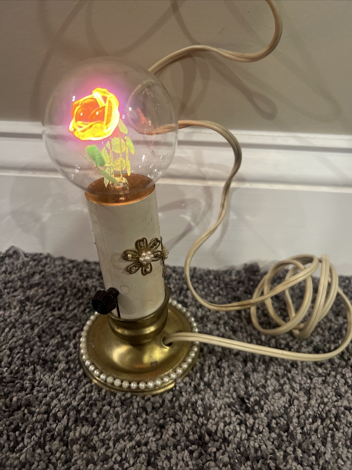 Vintage AEROLUX Figural Rose Flower Glowing Neon Light Bulb, Original Lamp