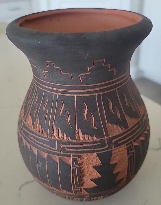 Vintage MJ Shirley Navajo Native American Clay Handmade Pottery Vessel 5” Pot AZ