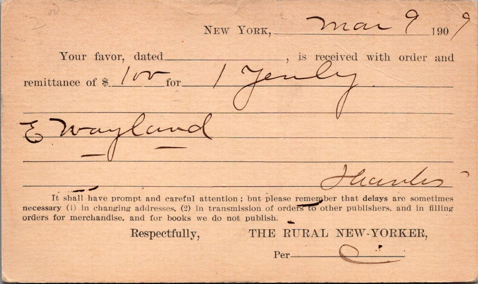 Advertising Postcard The Rural New Yorker March 9, 1909