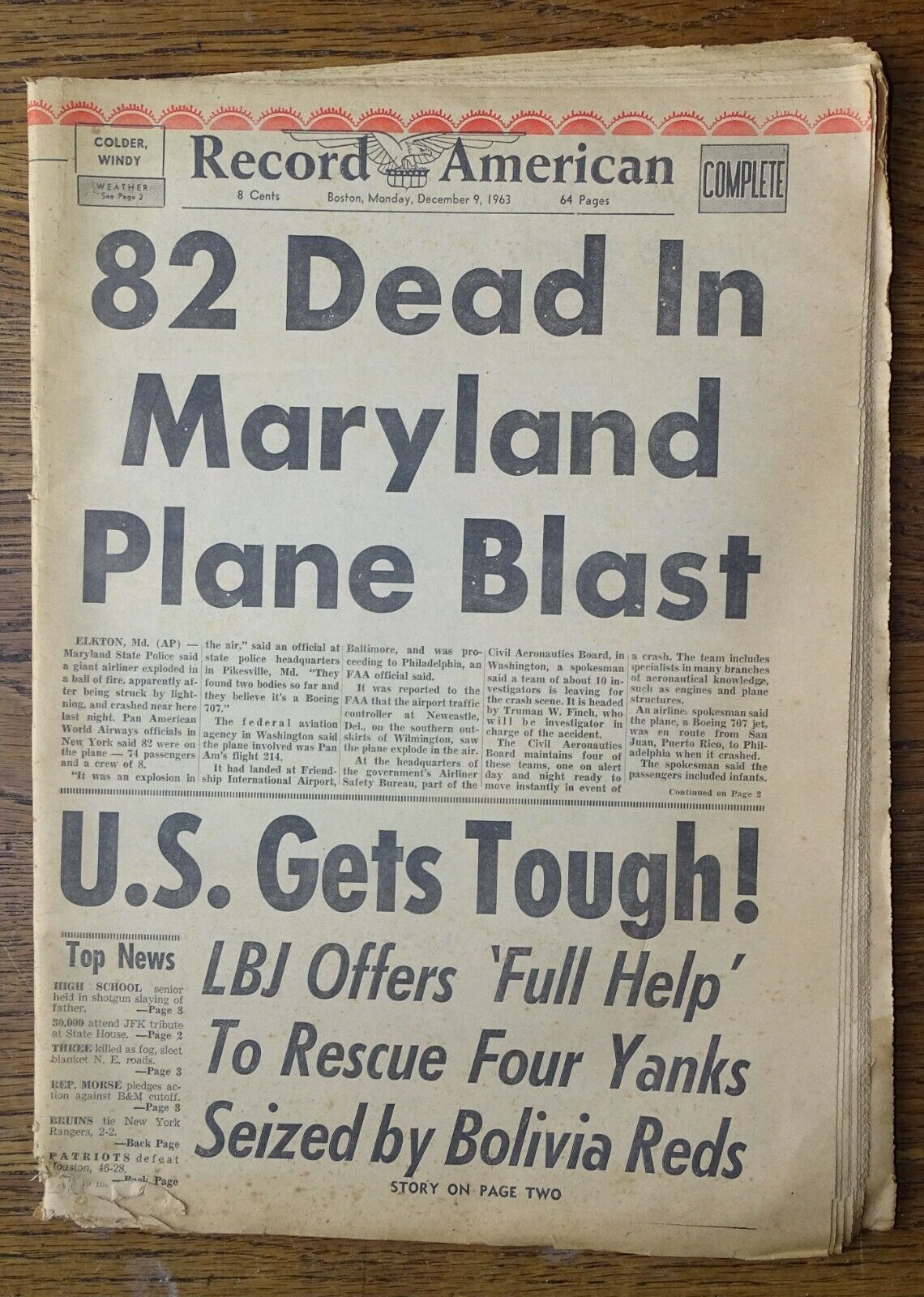 82 DEAD IN MARYLAND PLANE BLAST December 9 1963 Boston Record American Newspaper
