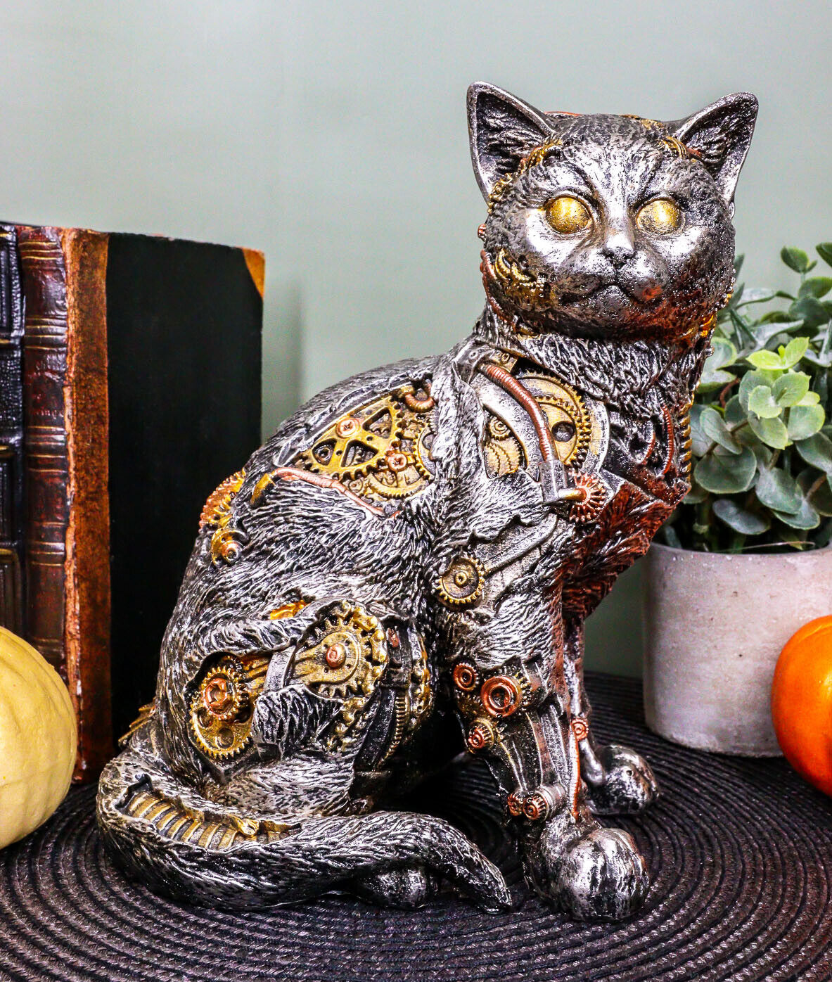 Ebros Steampunk Cyborg Cat with Clockwork Gears Nuts and Bolts Statue 8