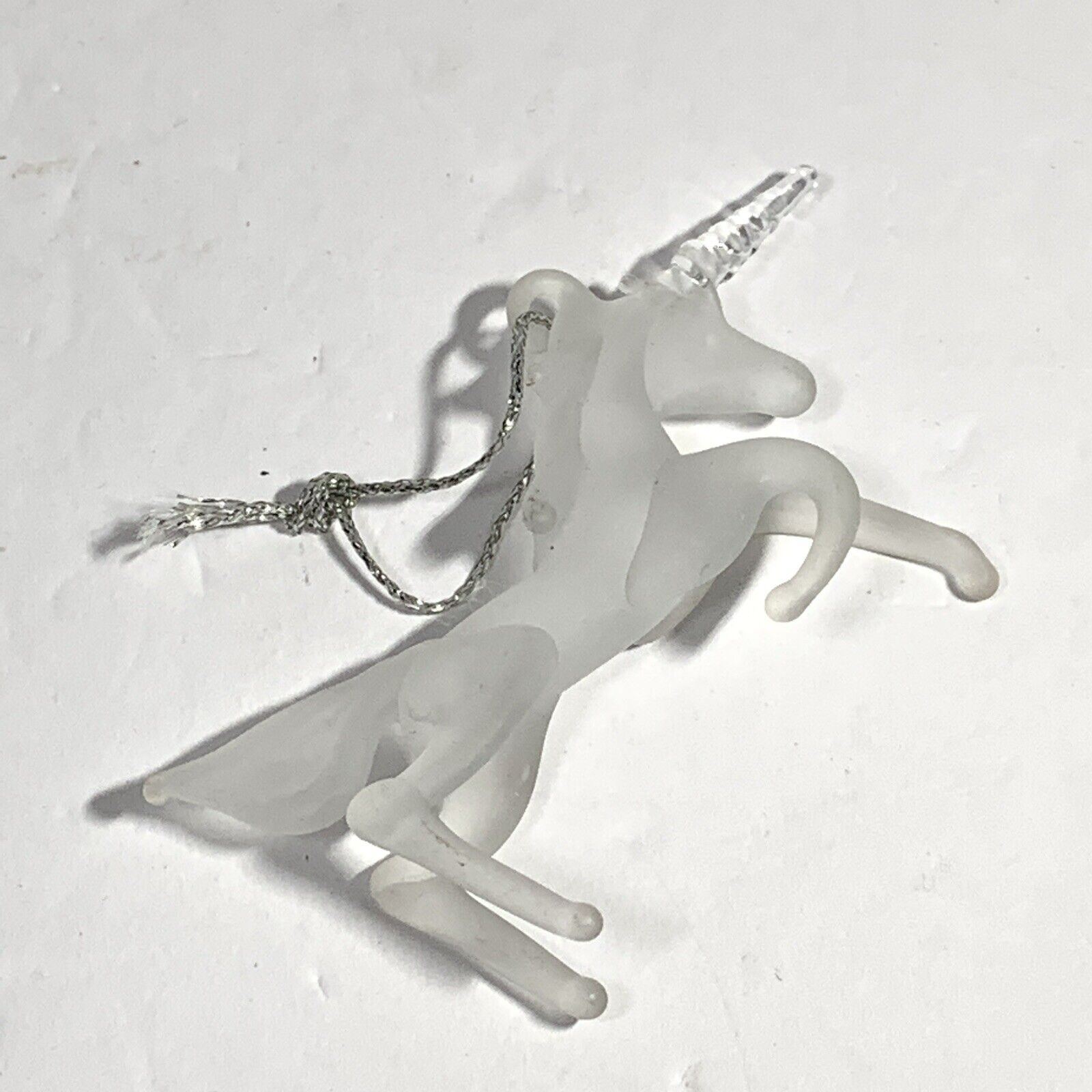VTG Frosted Lucite UNICORN Christmas Ornament UPRIGHT REARING
