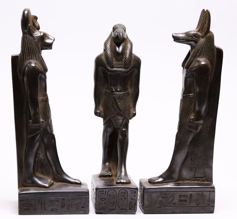 RARE 3Statue Egyptian Anubis, Thoth, Sekhmet Gods Pharaoh Ancient Egypt Handmade