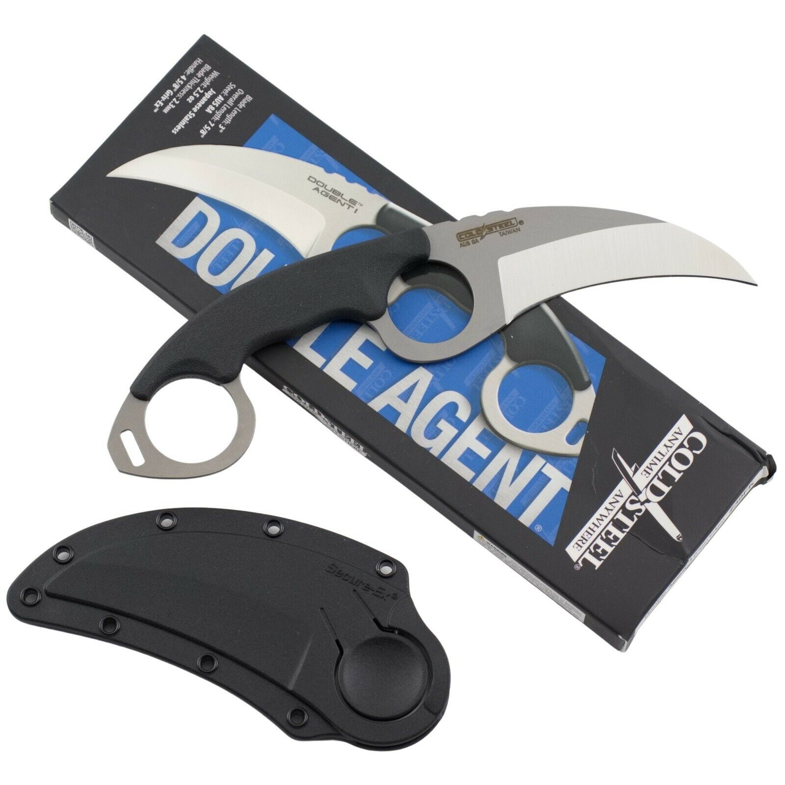 Cold Steel Double Agent I Plain Fixed Karambit Blade Knife Griv-Ex Handle