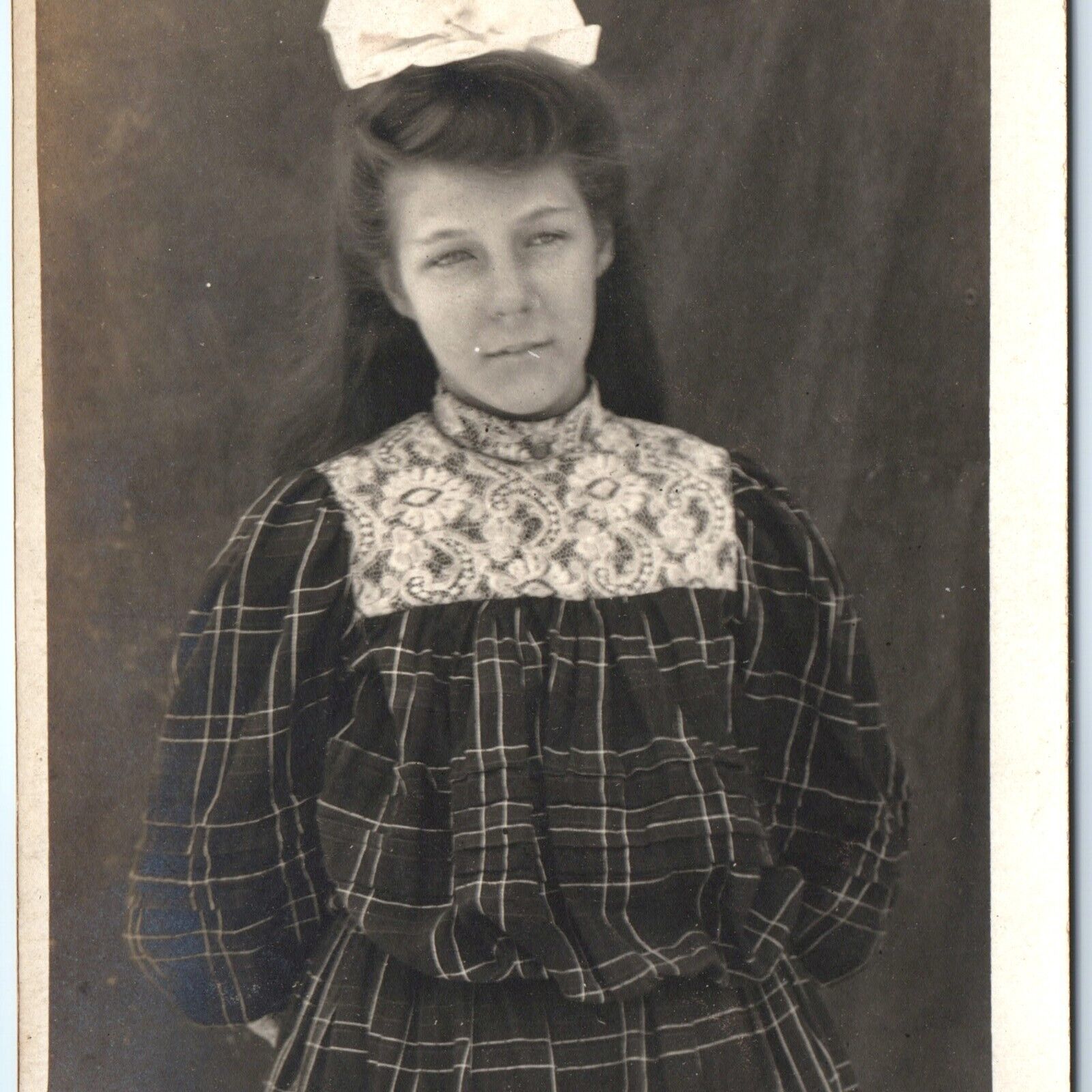 Pre-1907 Endearing Young Lady Portrait RPPC Lovely Bow Cute Girl Real Photo A144