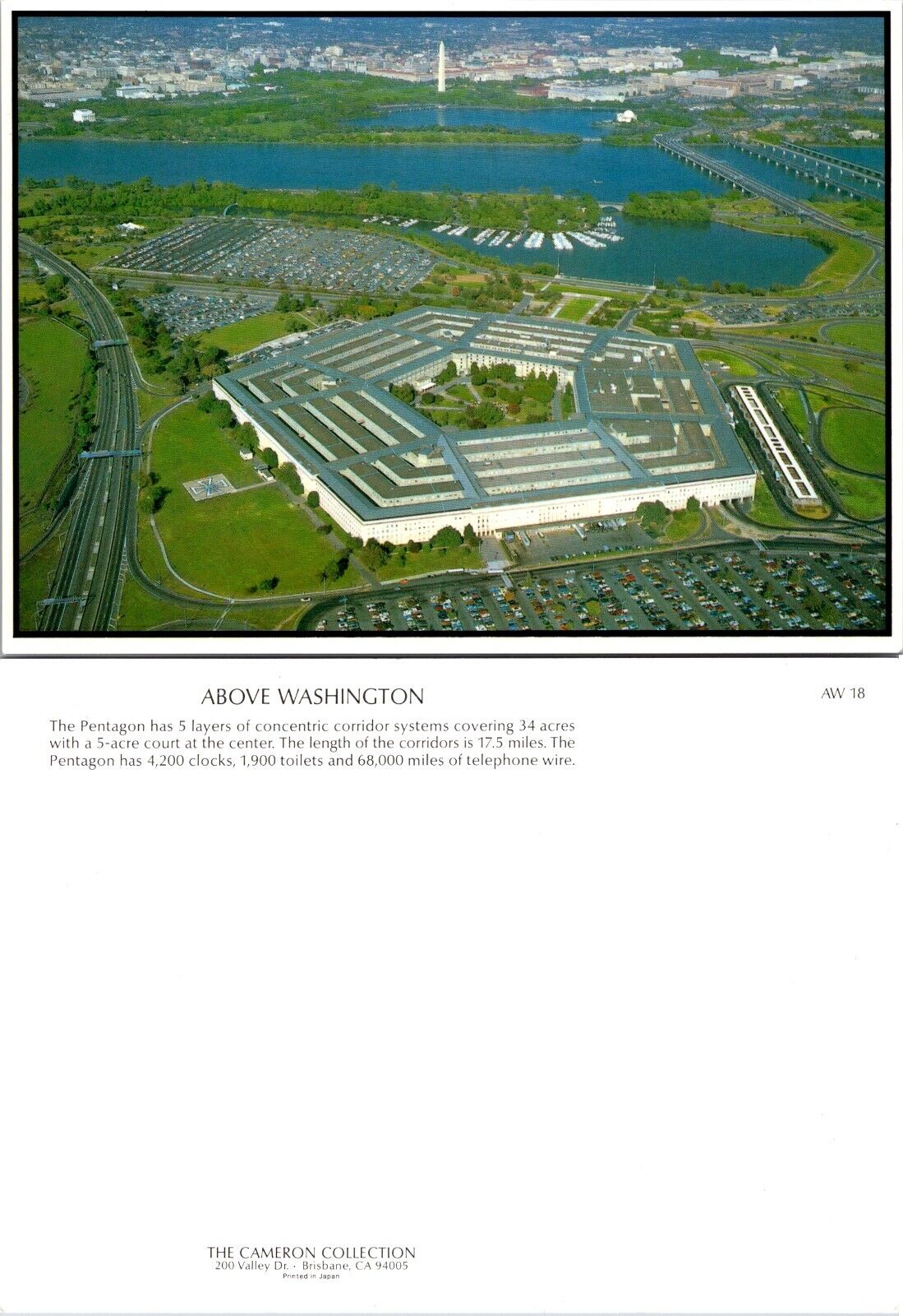 Washington D.C. The Pentagon Facts Aerial View Washington Monument VTG Postcard